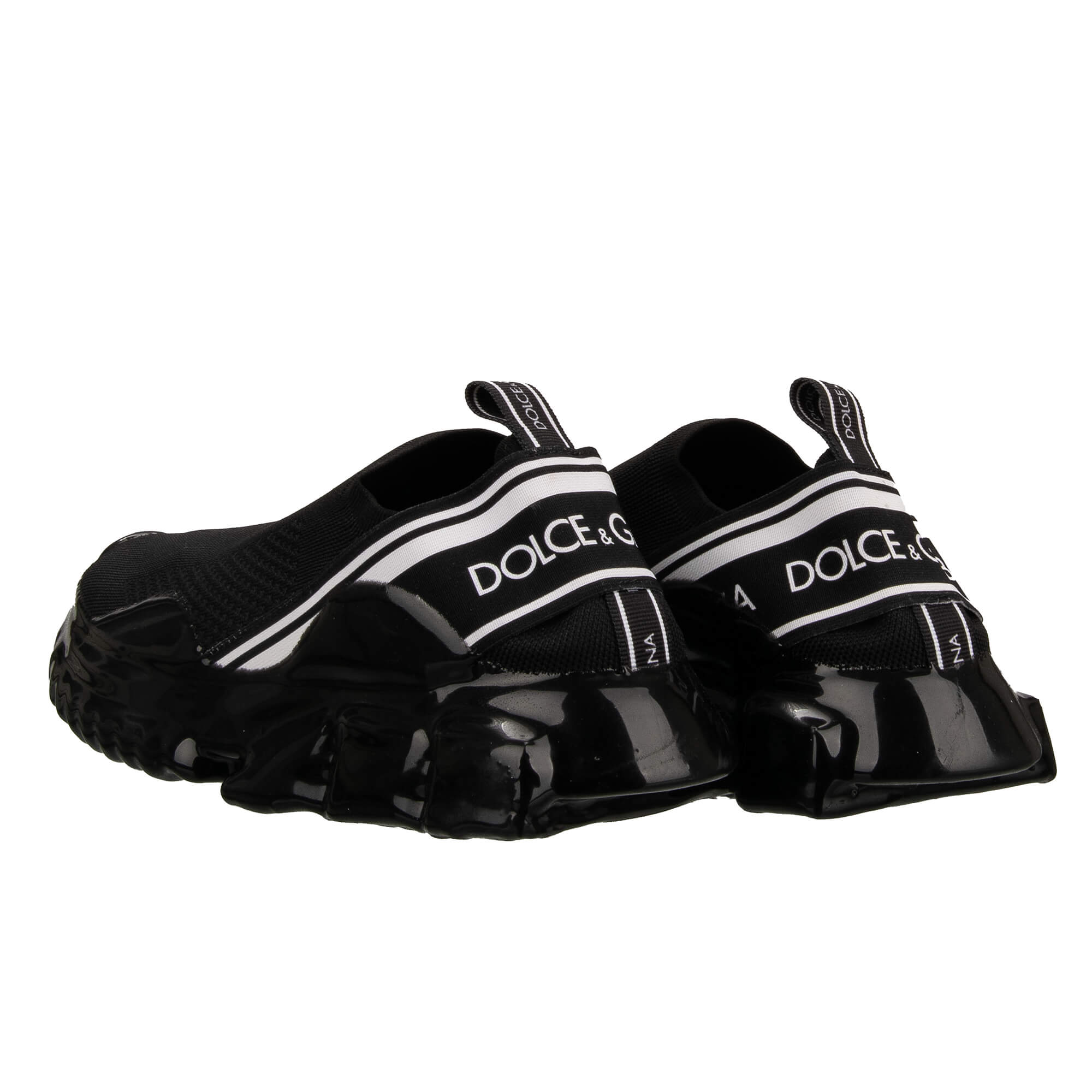 Elastic Slip-On Sneaker SORRENTO for Men with Dolce&Gabbana Logo stripes in black and white by DOLCE & GABBANA