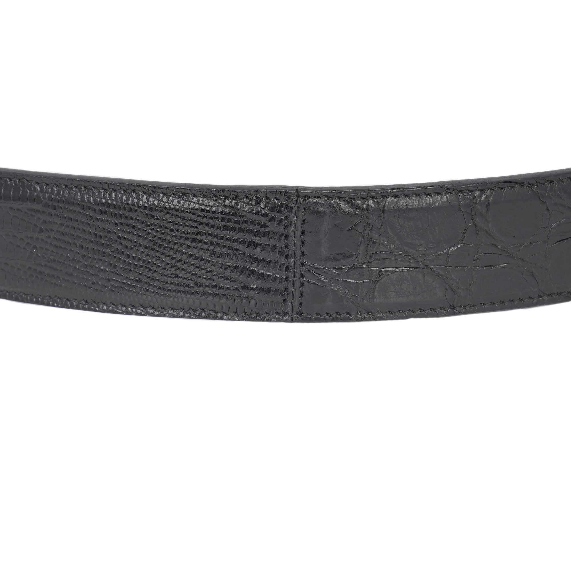 Classic Exotic Leather blend belt with silver buckle in black by DOLCE & GABBANA