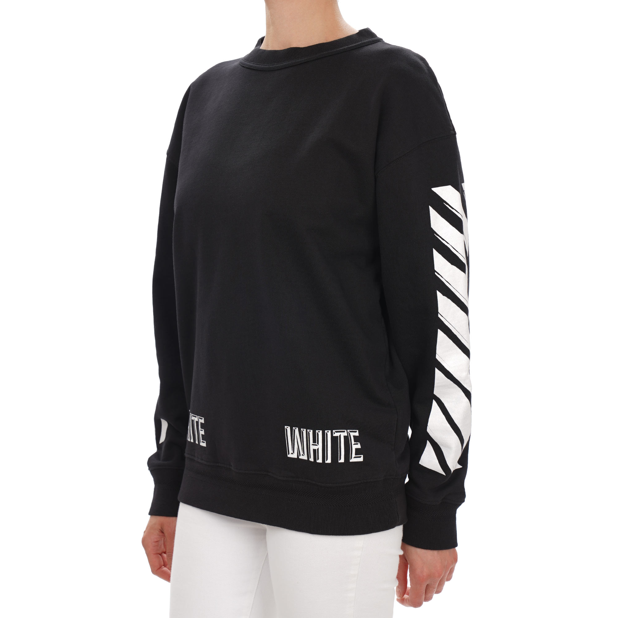 Oversize Baumwolle Damen Sweater / Pullover mit WHITE Logo Print in Schwarz von OFF-WHITE c/o Virgil Abloh
