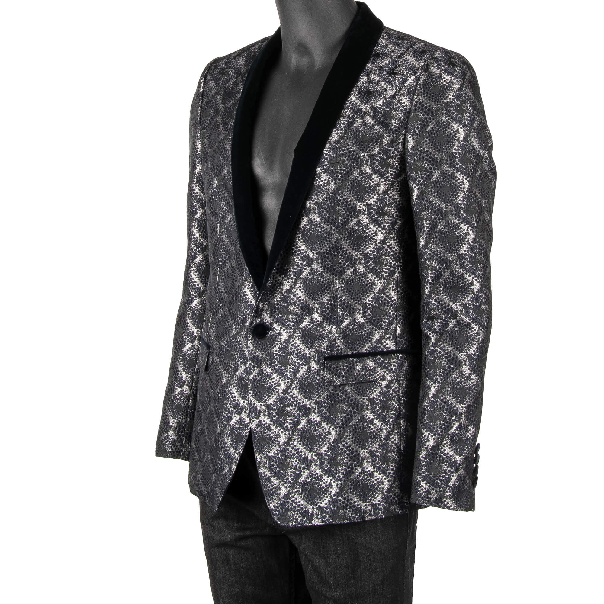 Glänzender Lurex Tuxedo Blazer GOLD in Blau und Silber mit Kontrast Schal-Revers aus Samt von DOLCE & GABBANA