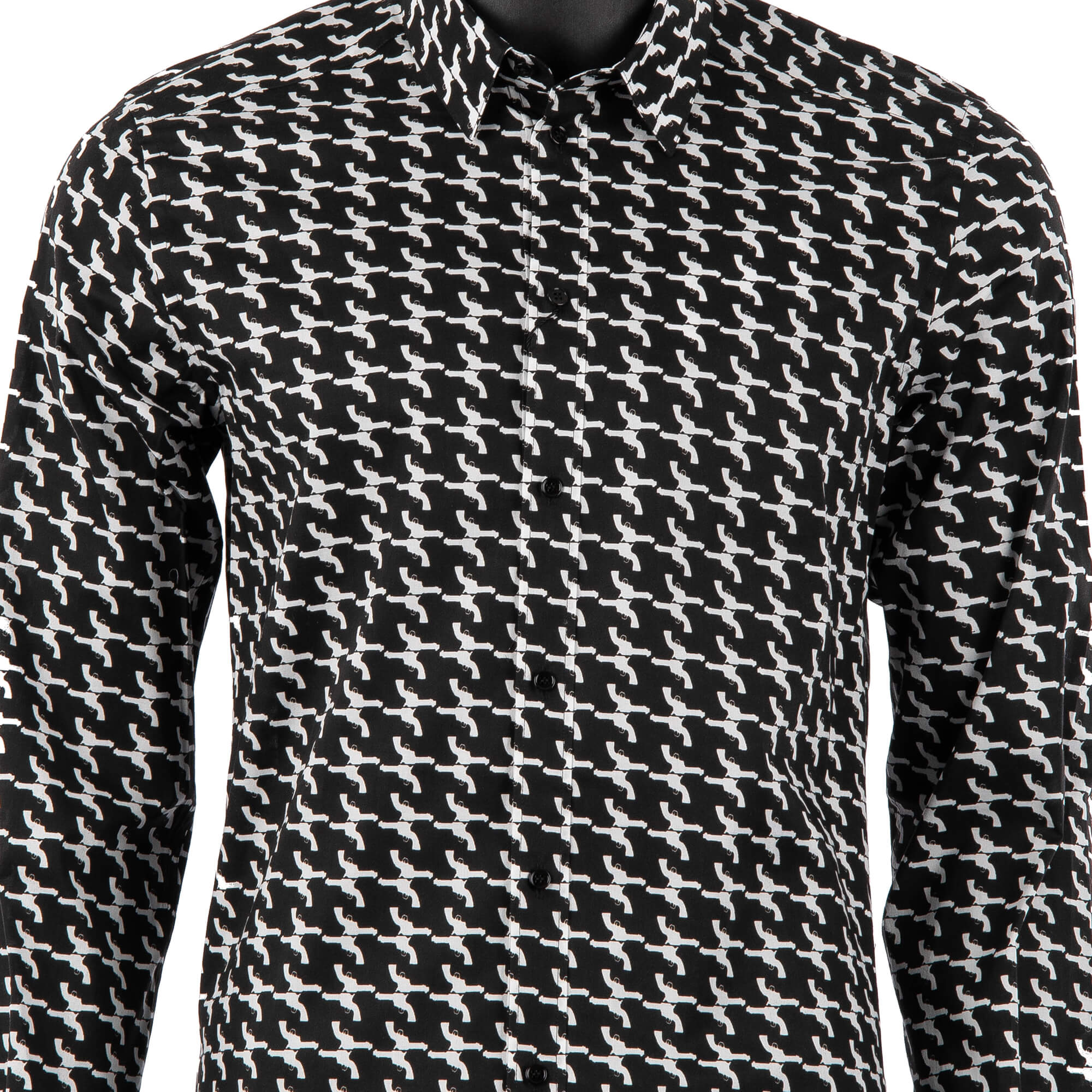 Hemd aus Baumwolle GOLD mit kurzem Kragen und Waffen-Print von DOLCE & GABBANA