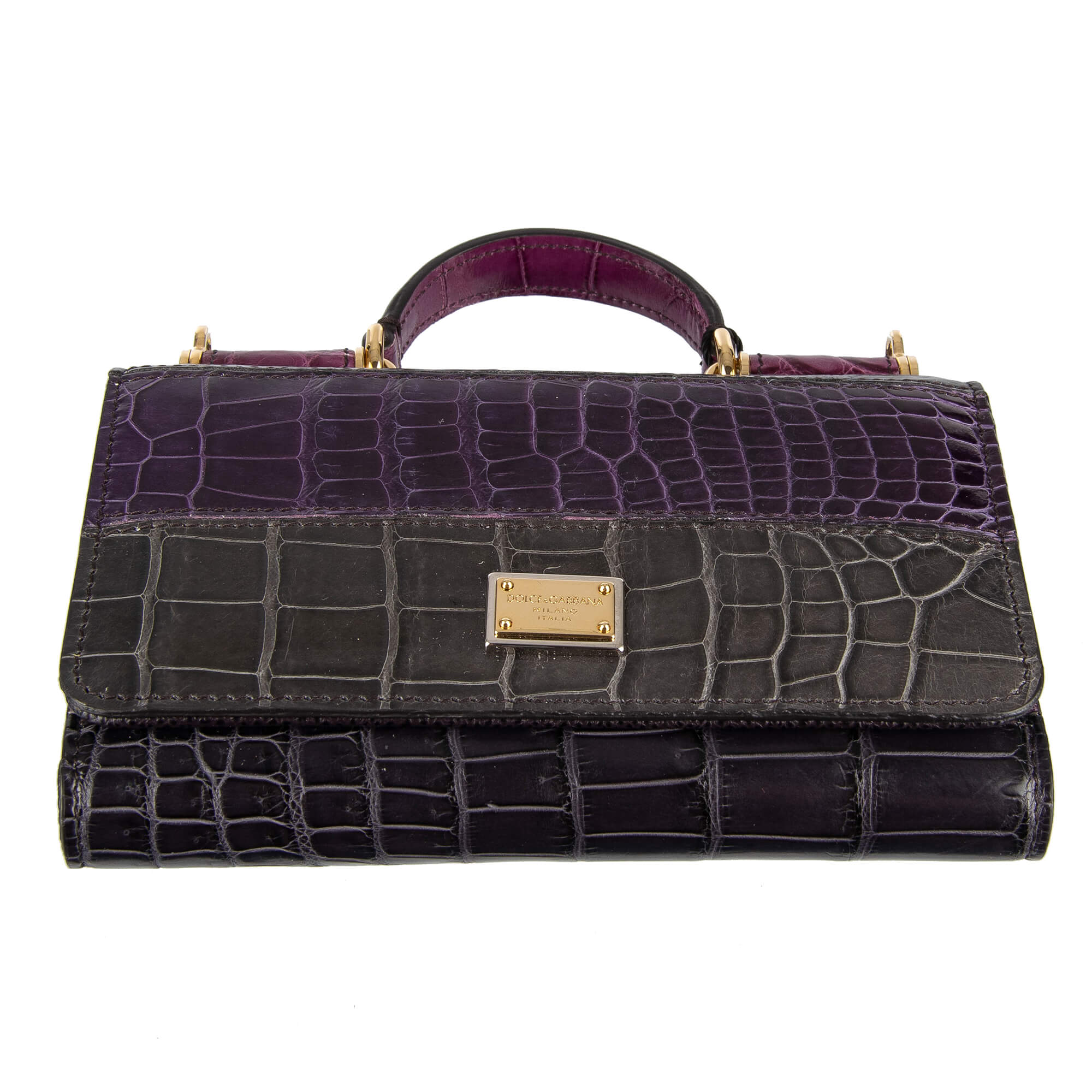 Crossbody Crocodile Leather clutch bag / wallet SICILY VON BAG Mini in purple / gray with logo plate and many slots by DOLCE & GABBANA