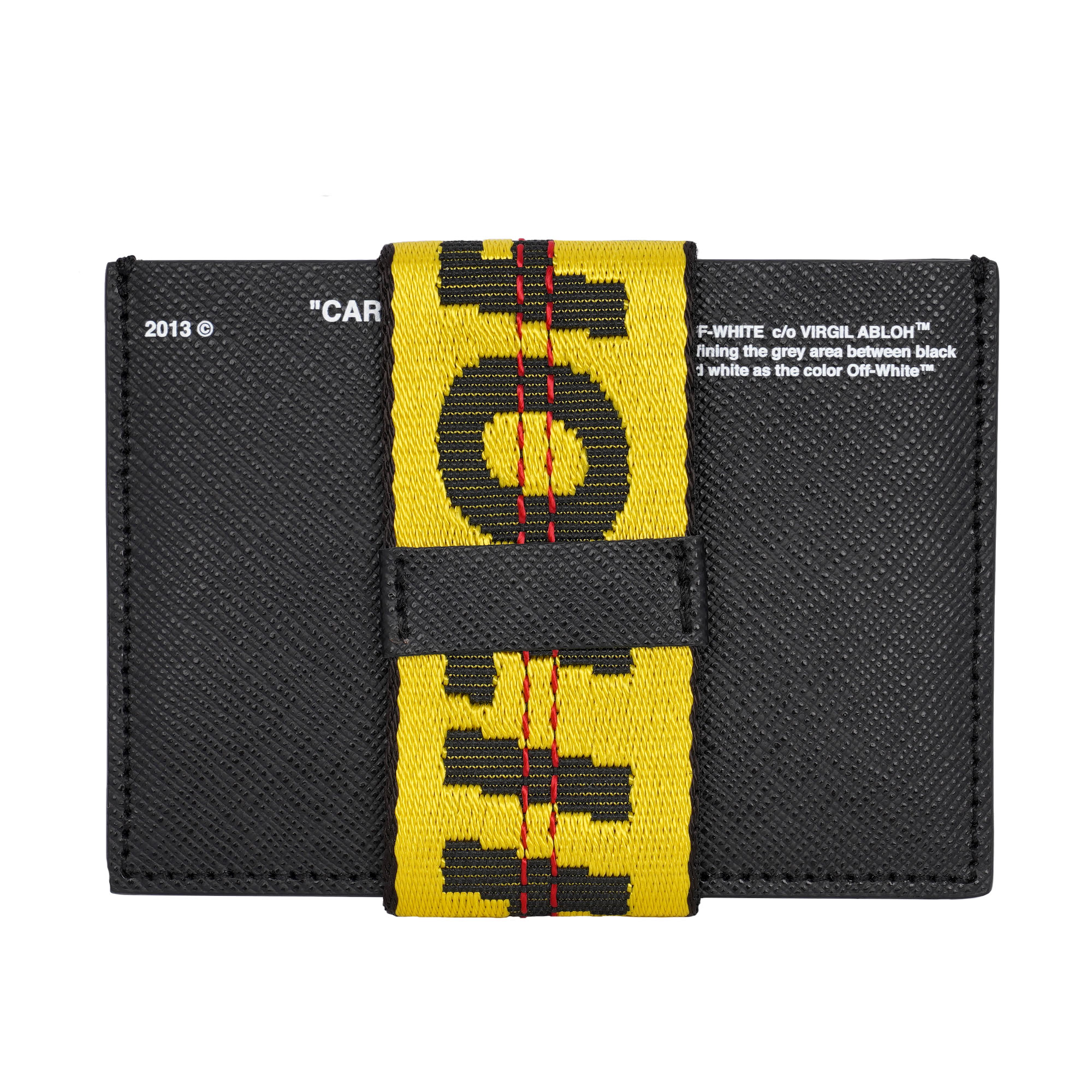 Virgil Abloh Saffiano Leder Karten Geldbörse Logo Strap Schwarz Gelb