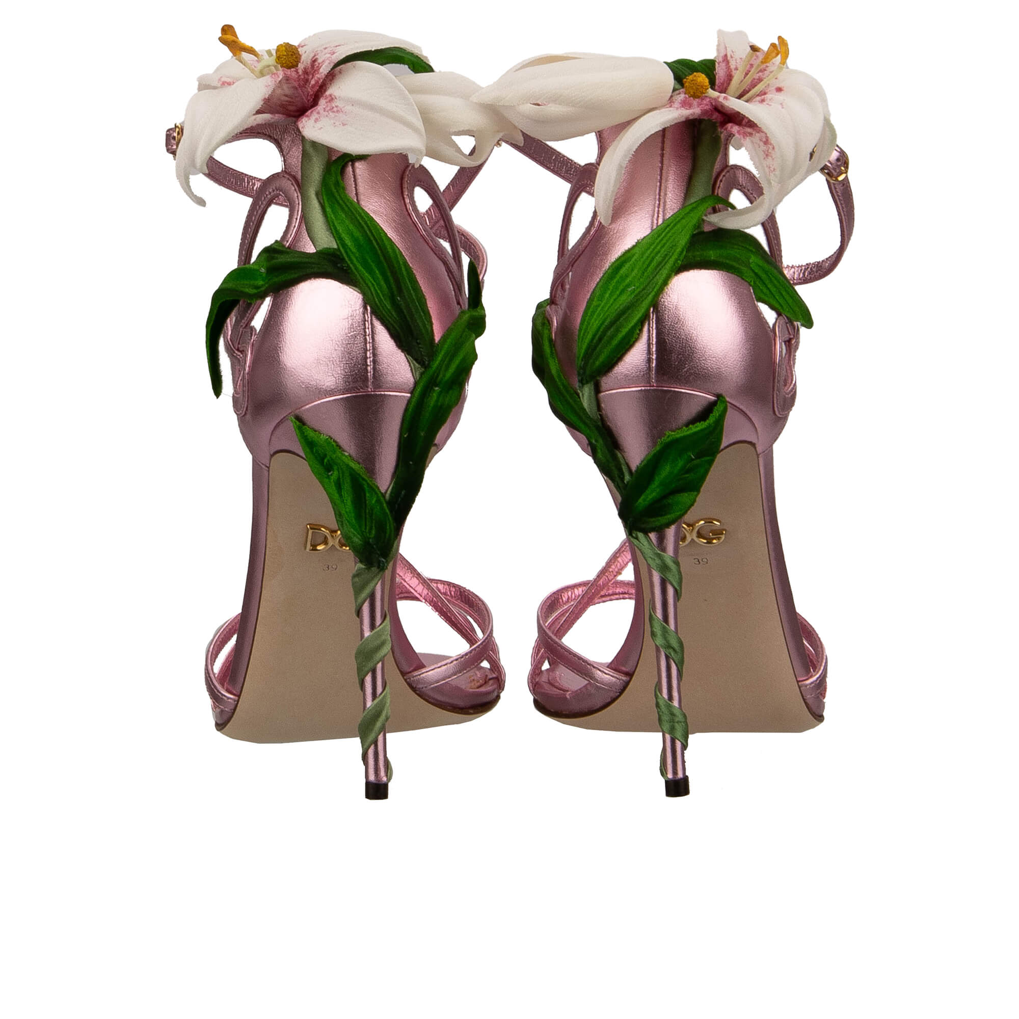Leder Pumps Sandalen KEIRA mit Seide Lilien und Riemchen in pink von DOLCE & GABBANA