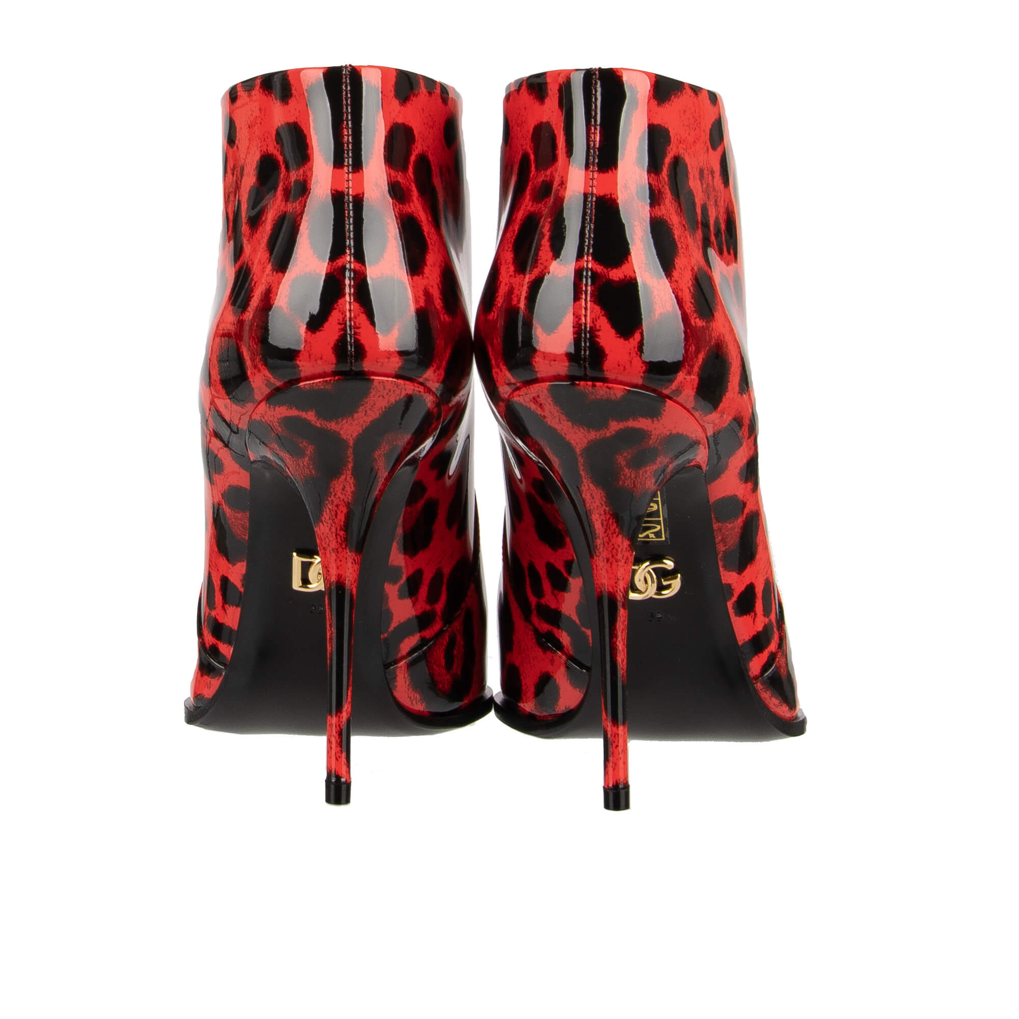 Lackleder Stiefelette / Boots CARDINALE mit Leoparden Print in Rot und Schwarz von DOLCE & GABBANA