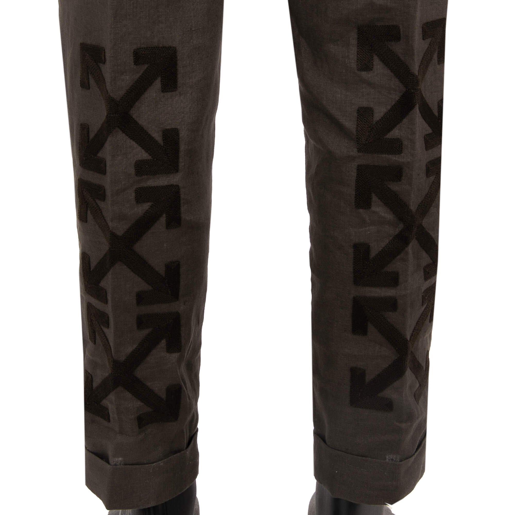 Cropped casual linen Pants with logo embroidery by OFF-WHITE c/o Virgil Abloh
