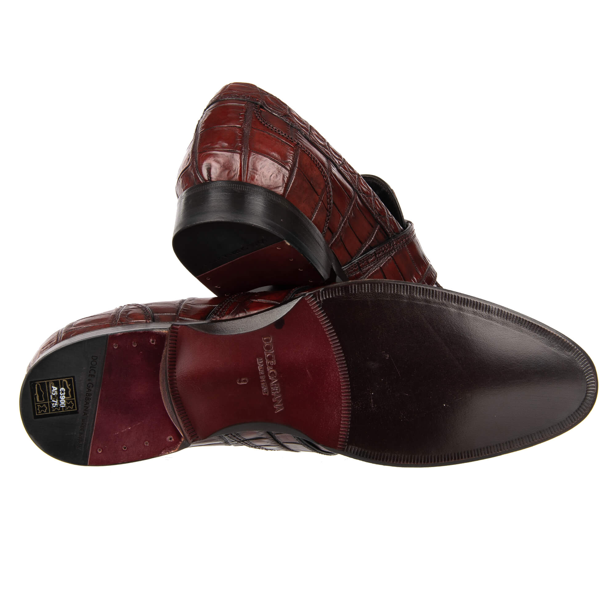 Sehr exklusive und elegante Loafer Schuhe NAPOLI aus Krokodilleder in Dunkel Rot mit Metall Logo von DOLCE & GABBANA