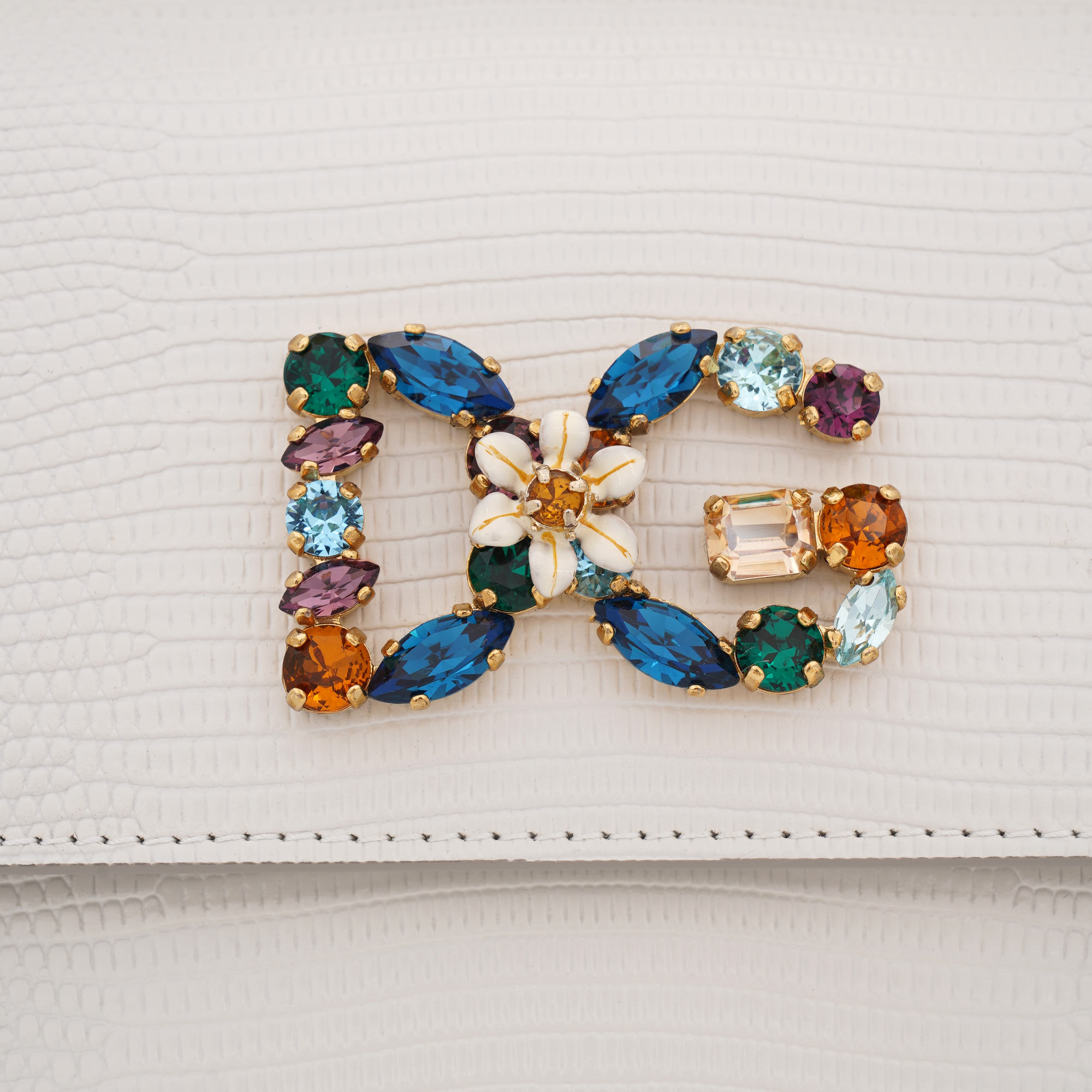 Eidechse Muster Kalbsleder Handtasche / Schultertasche SICILY mit DG Kristall Logo Schild von DOLCE & GABBANA
