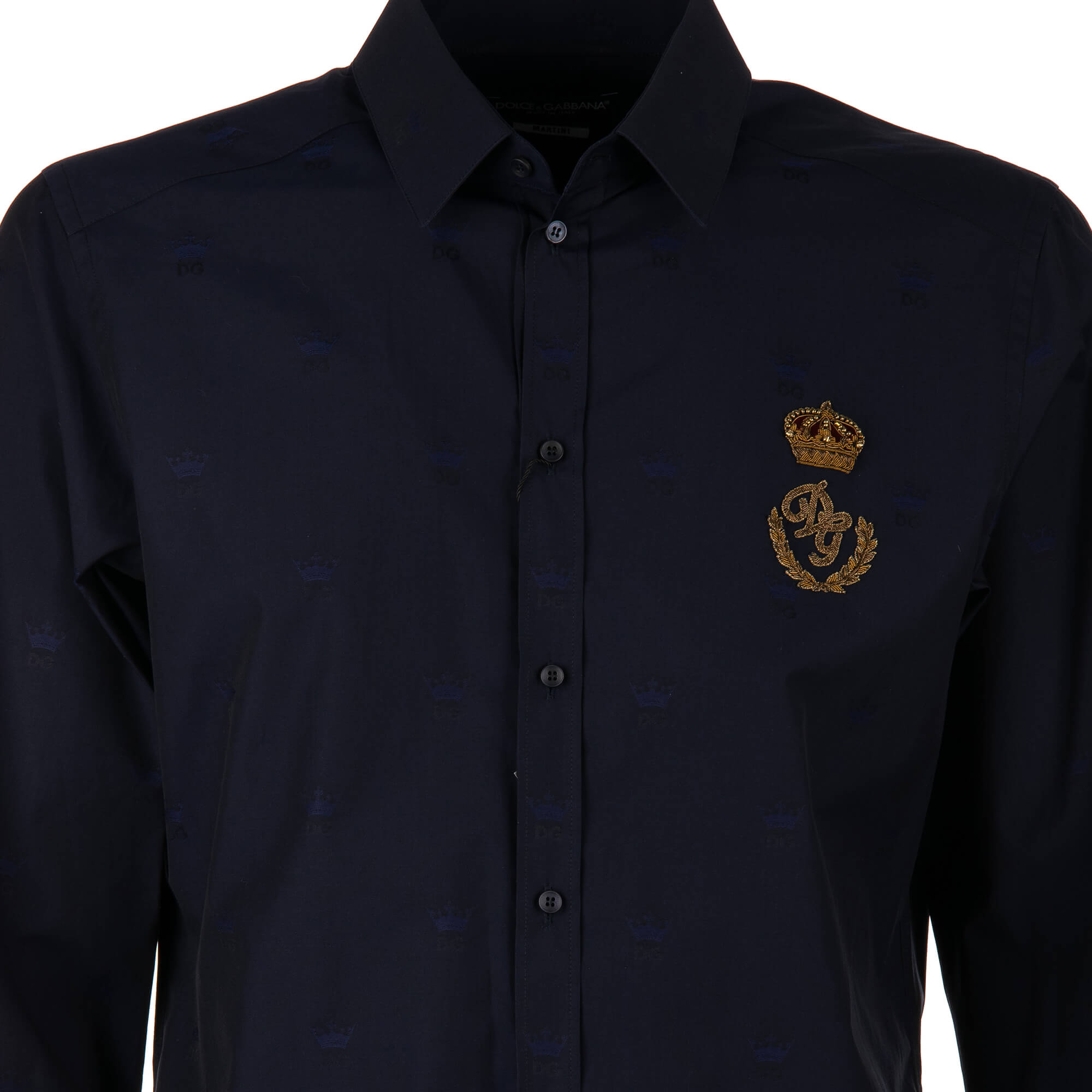 Baumwolle Hemd MARTINI mit DG Monogramm Textur und besticktem Logo mit Krone von DOLCE & GABBANA