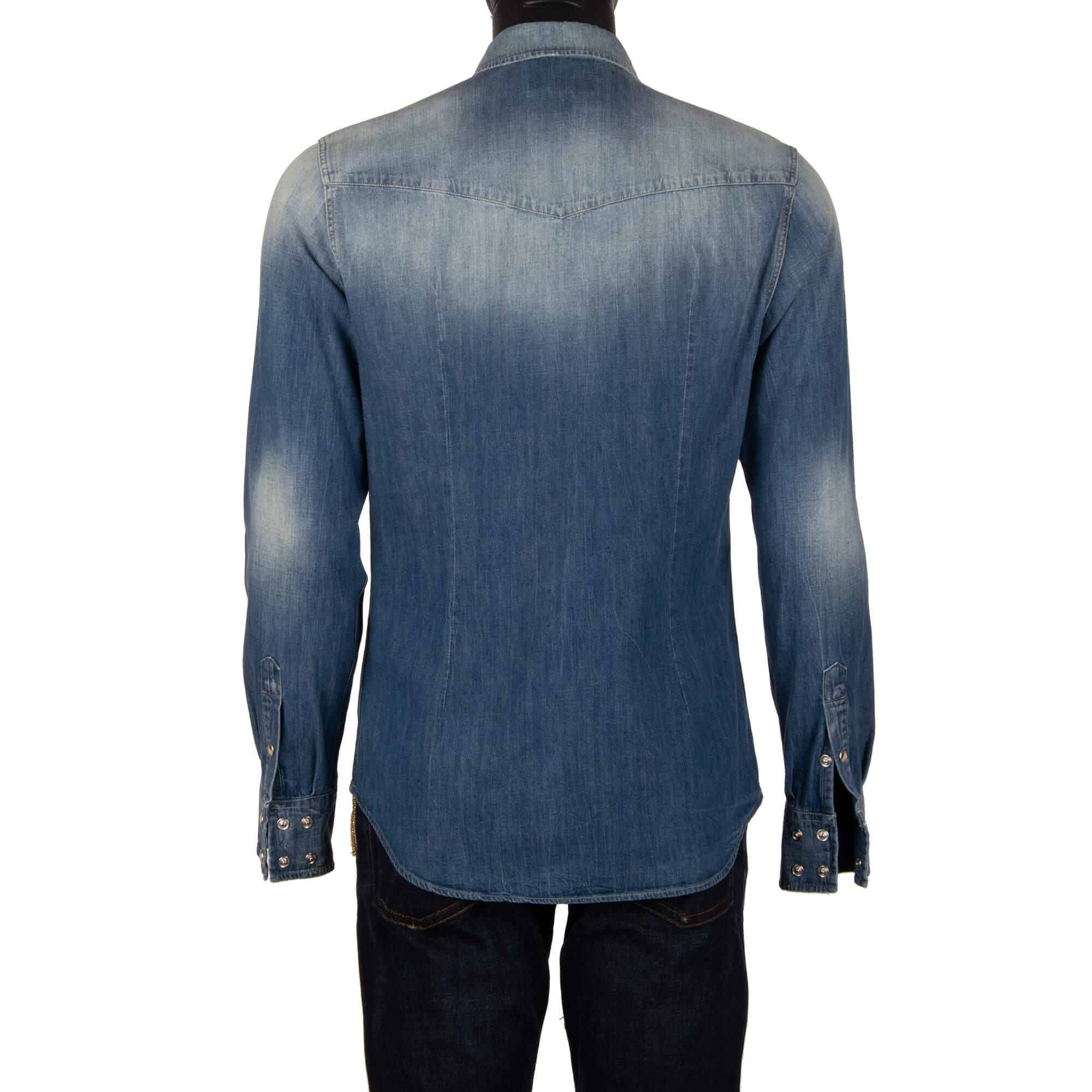 Jeans / Denim Hemd in Blau mit Waschung Effekt, Druckknöpfen und zwei Taschen vorne in Blau von DOLCE & GABBANA 