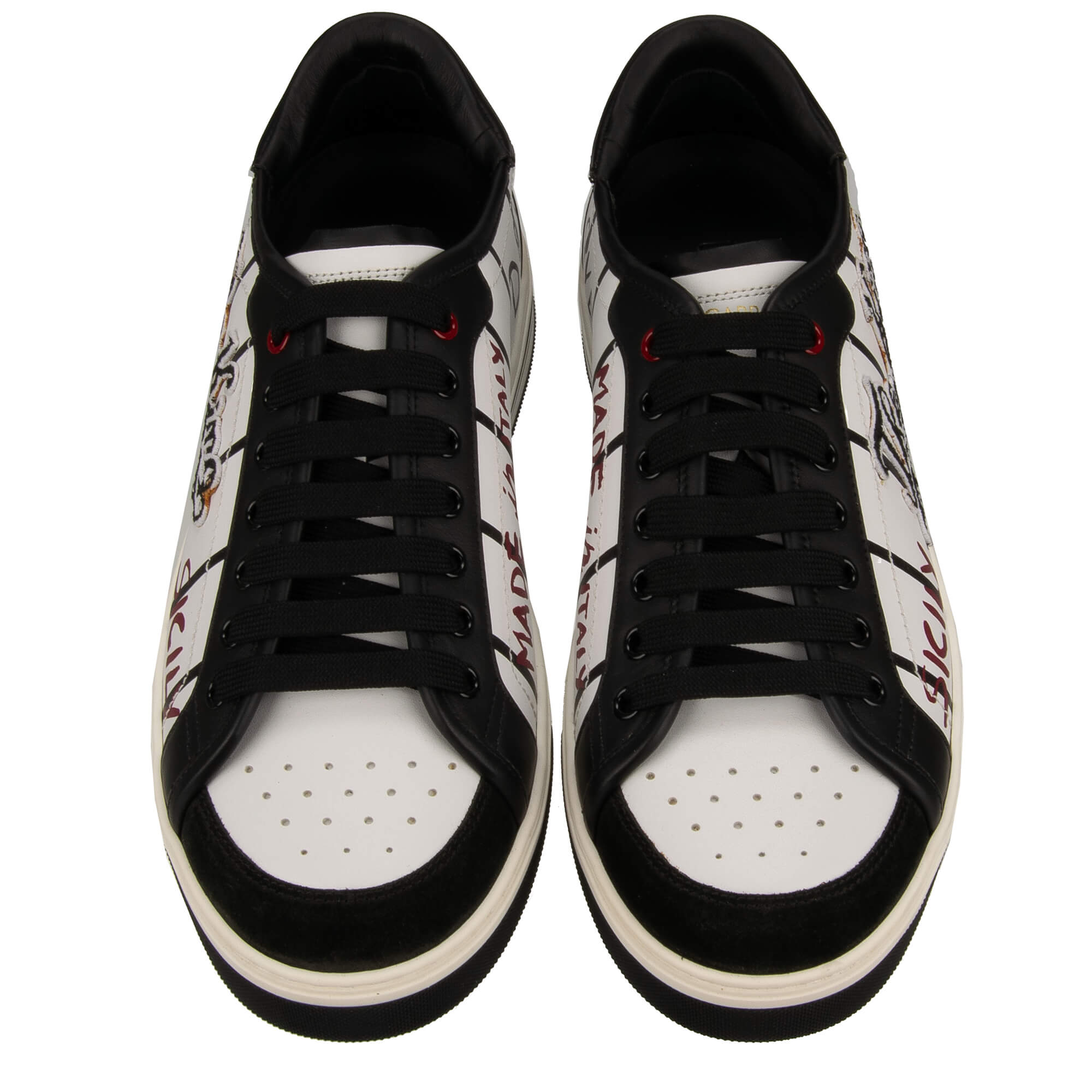 Low-Top Sneaker ROMA with The King farbic patchesand striped print in black and white by DOLCE & GABBANA
