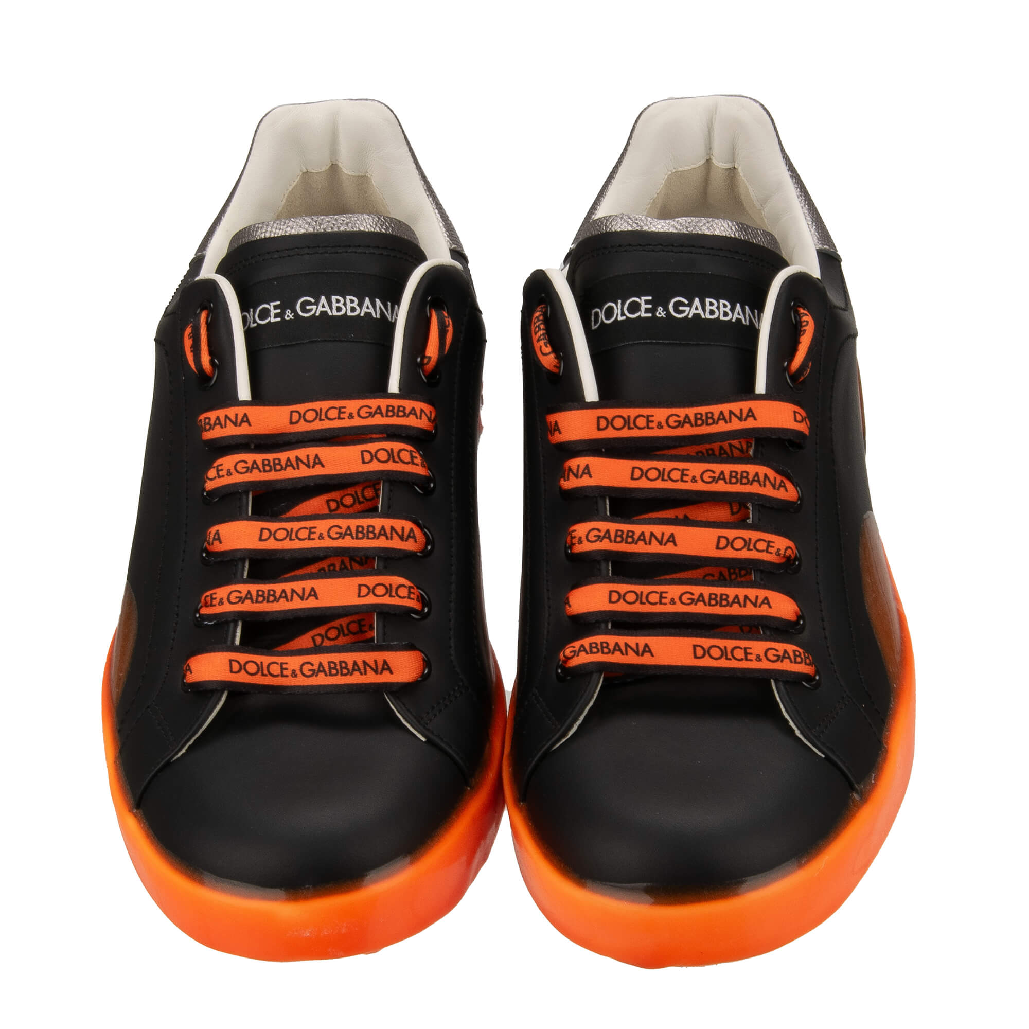 Herren Sneaker PORTOFINO mit DG Logo in Schwarz, Neon Orange und Silber von DOLCE & GABBANA