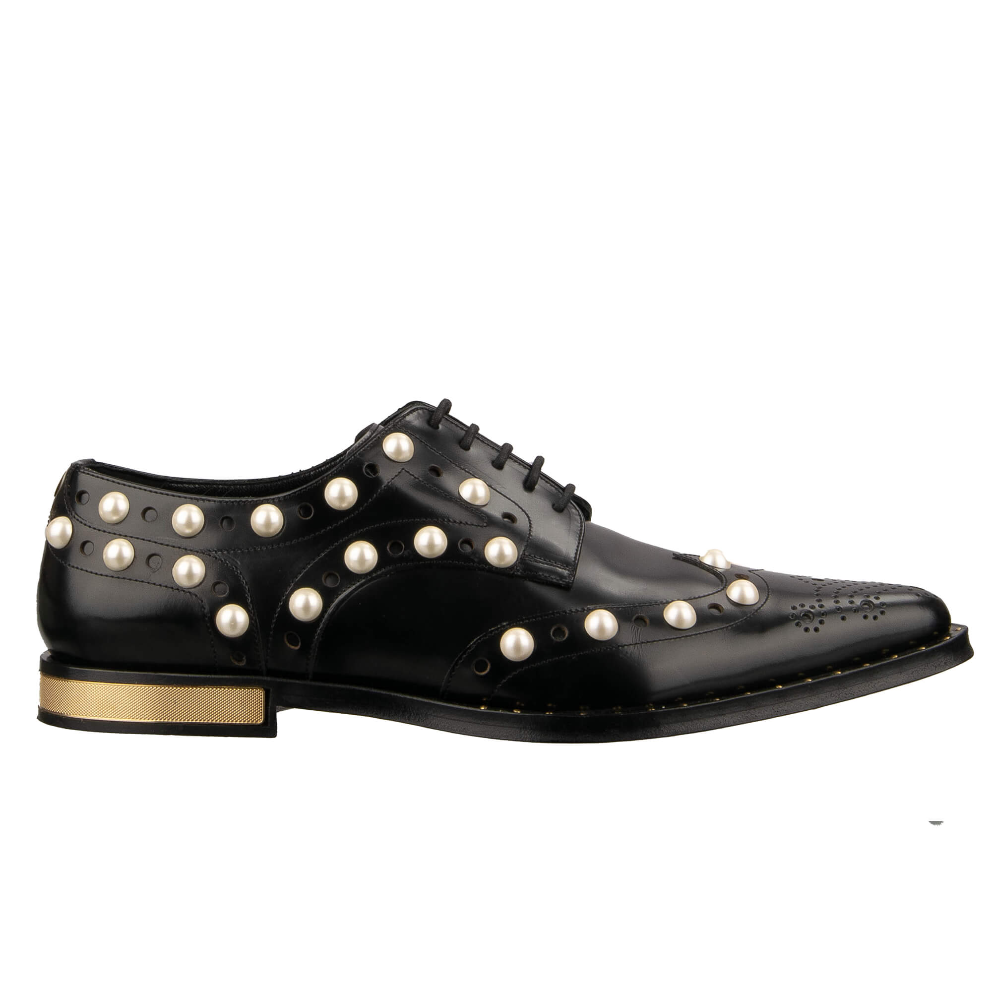 Derby Schuhe MILLENNIALS aus Leder mit Perlen und Absatz mit DG Metal Schild in Schwarz von DOLCE & GABBANA