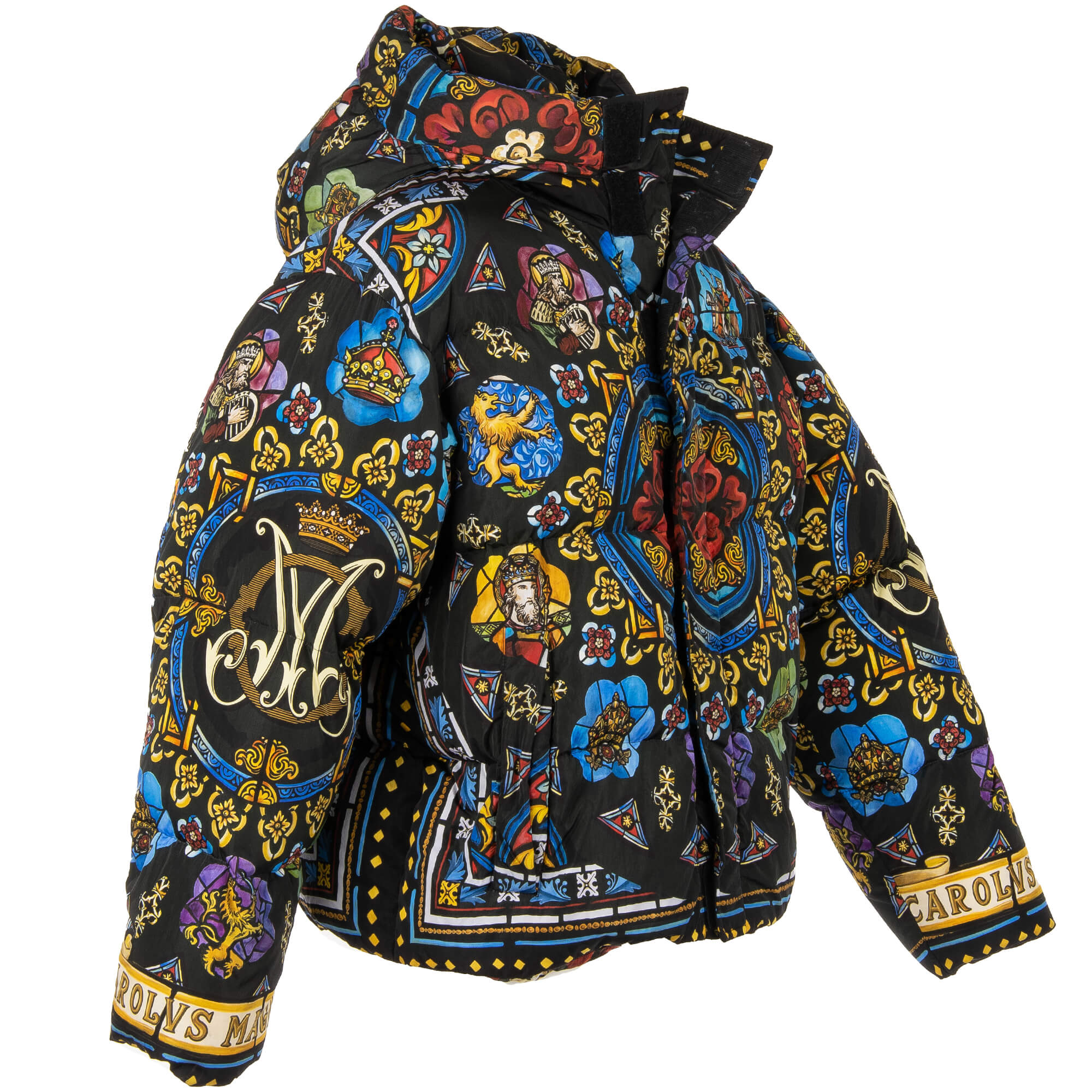 Weit geschnittene Bomber Daunenjacke mit Carolus Magnus Design Print und Kapuze von DOLCE & GABBANA