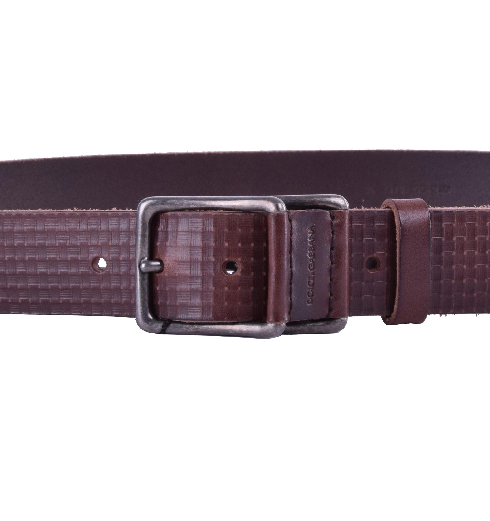 Calf leather belt with checked texture and buckle with logo by DOLCE & GABBANA