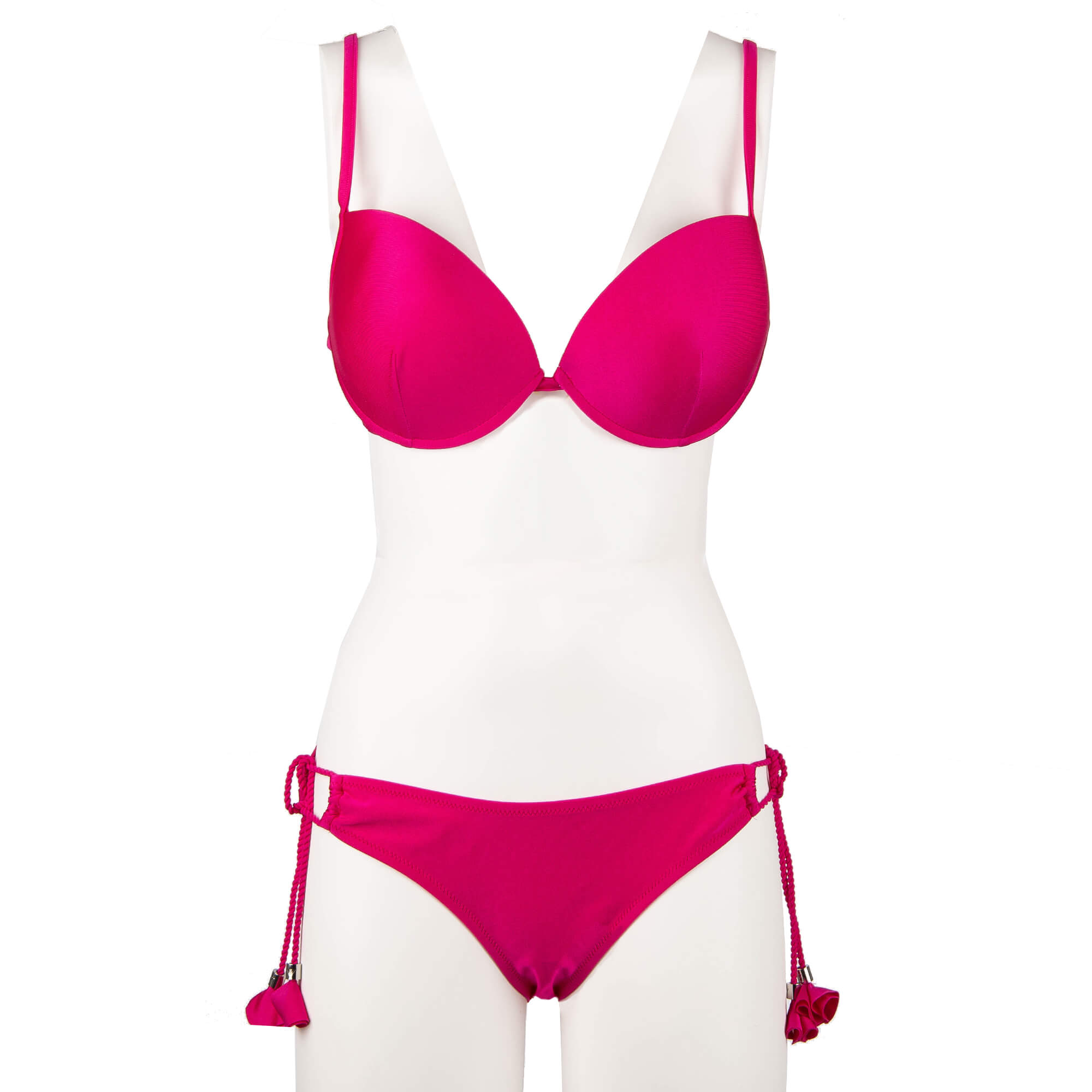 Padded Push-Up Triangle Bikini with Tassels Pink XL