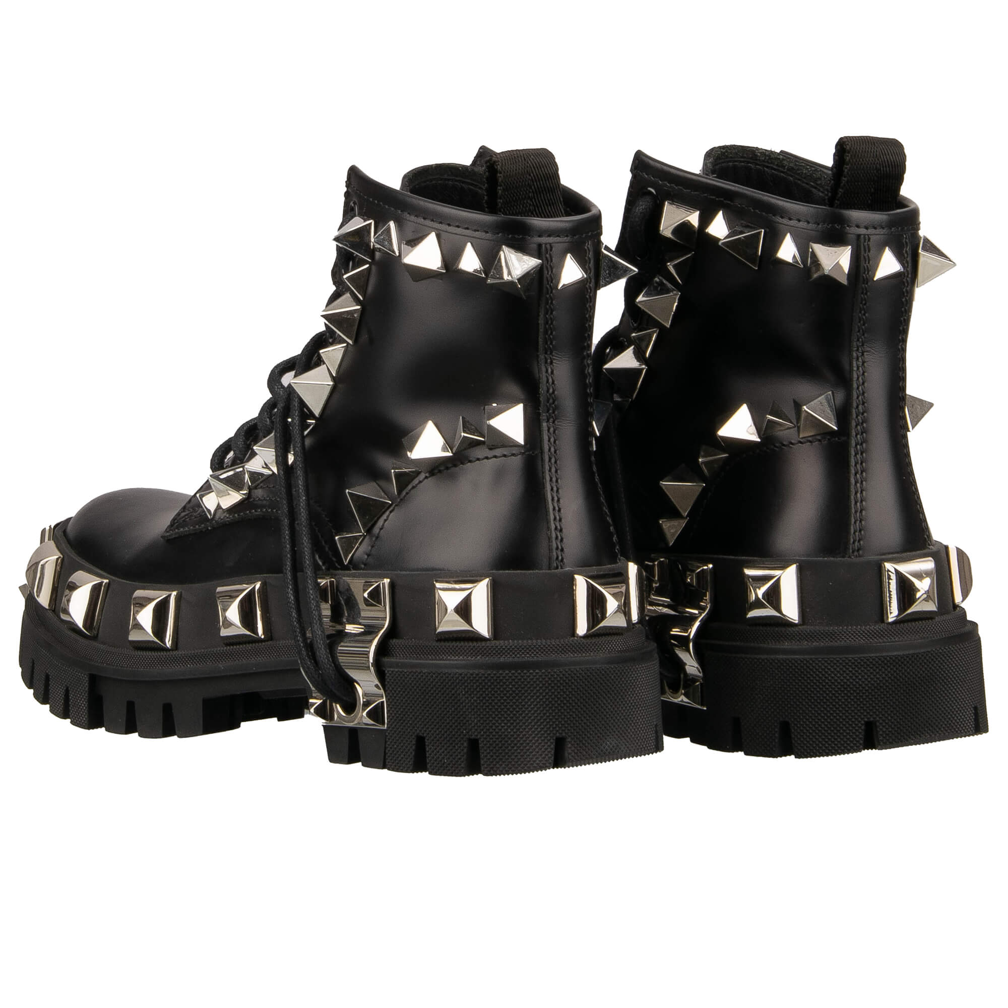 Leder Plateau Combat / Biker Stiefel mit überall verteilten Nieten in Schwarz von DOLCE & GABBANA