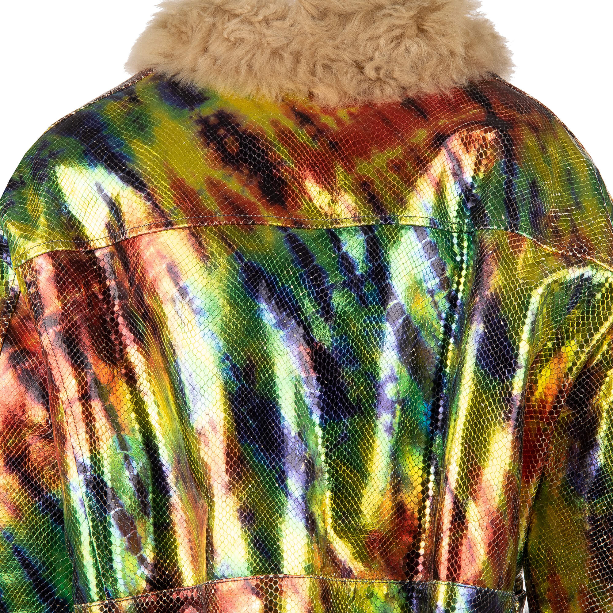 Jacke / Parka aus Leder und Pelz mit Perlen Stickerei in Rot, Schwarz und Grün von DSQUARED