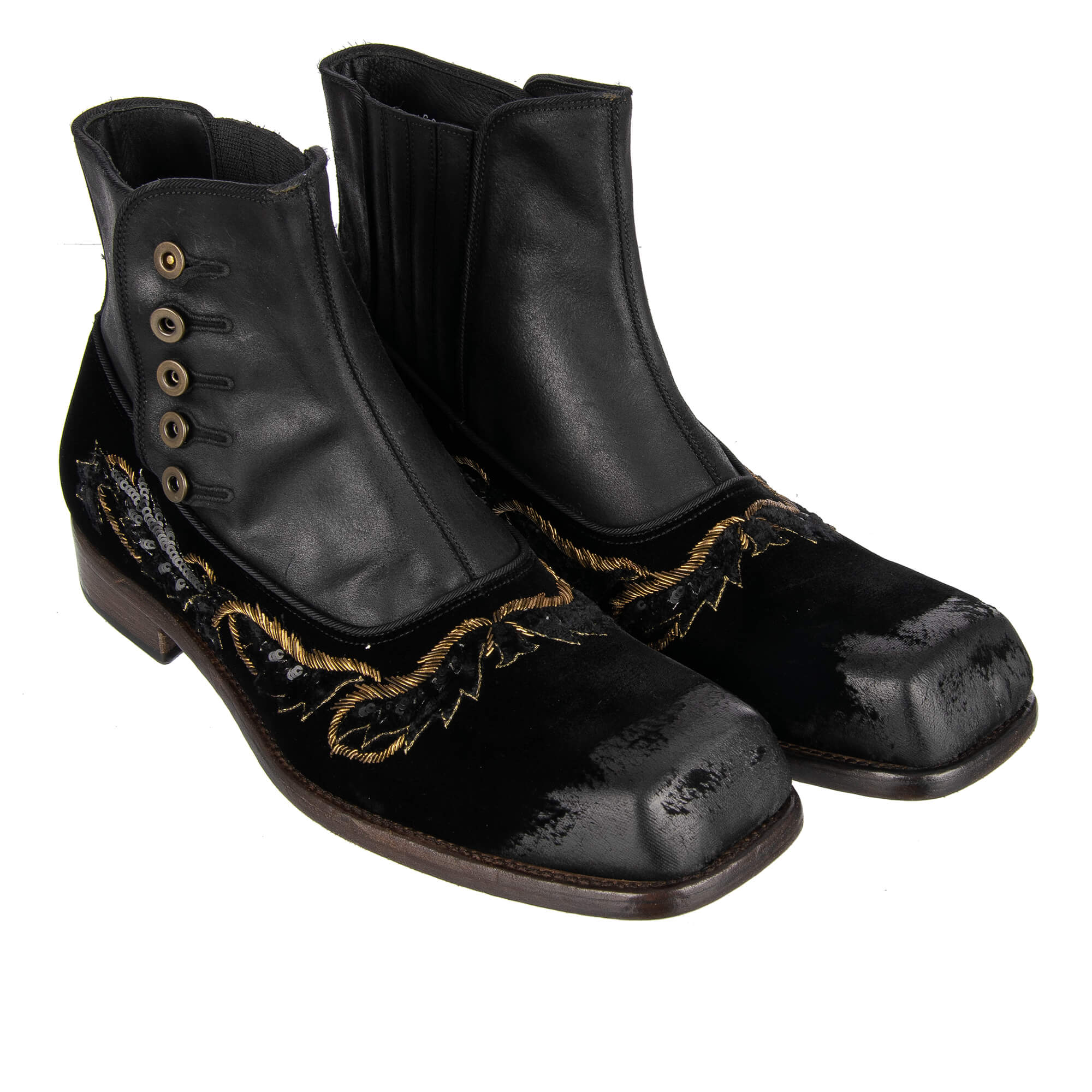 Stiefeletten VATICANO aus Samt und Leder im Barock Stil mit Stickerei aus Pailletten und Metall-Naht von DOLCE & GABBANA