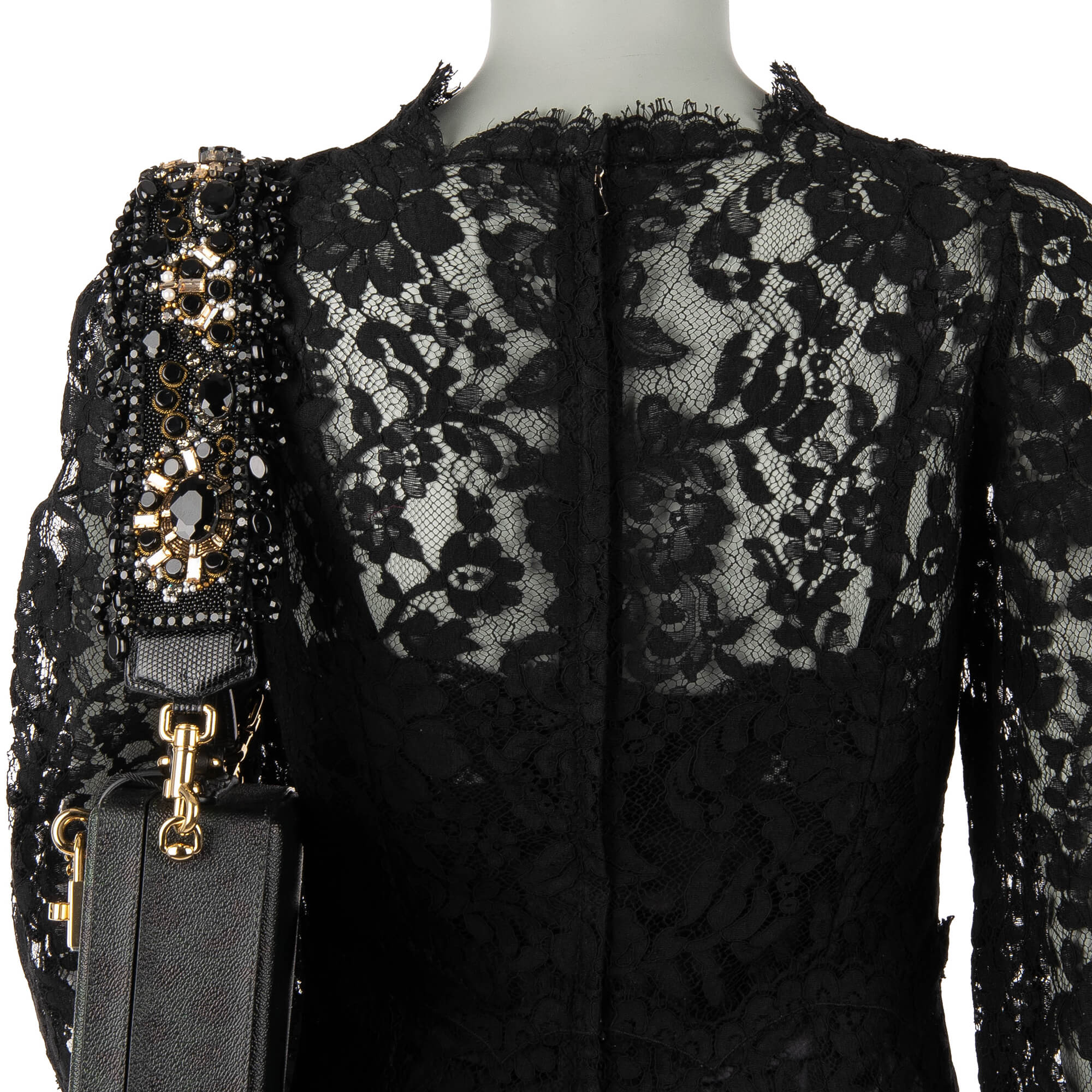 Schulterriemen für Tasche aus Baumwolle in Schwarz verziert mit Perlen und Kristallen Handstickerei von DOLCE & GABBANA