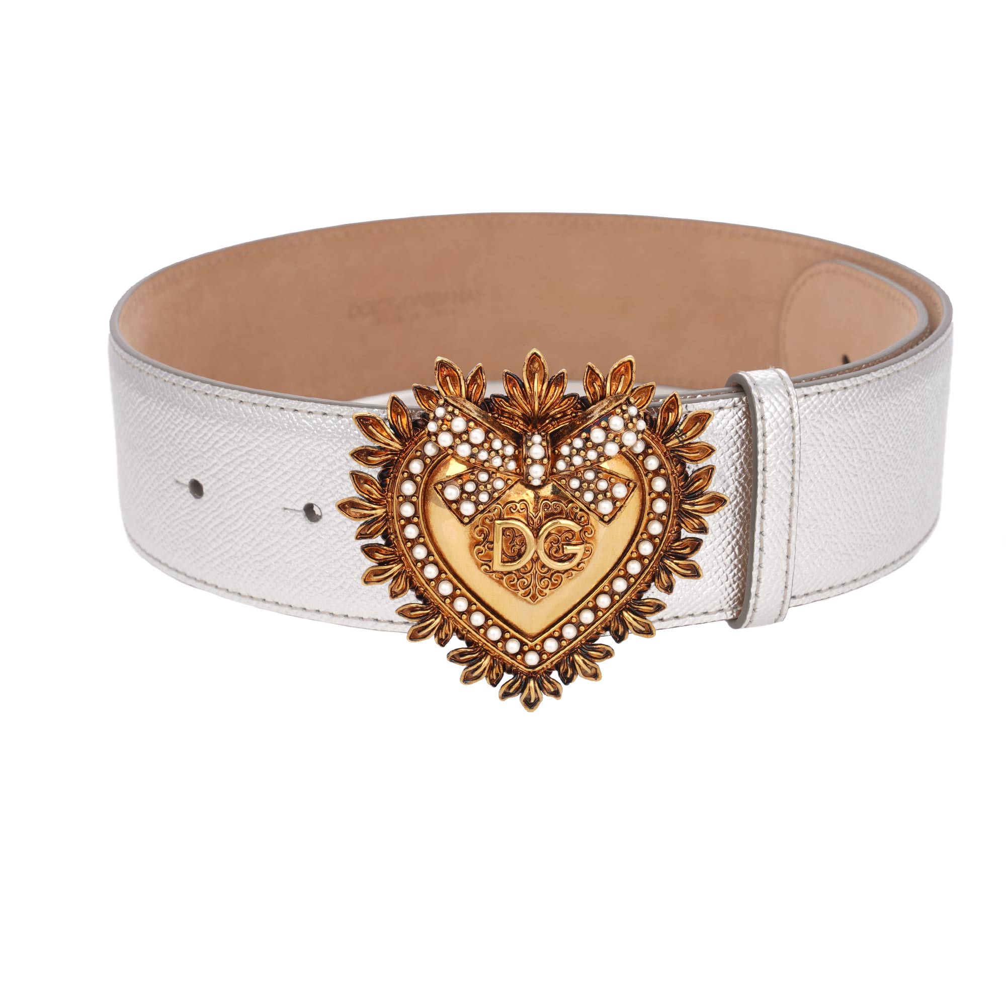 DEVOTION Pearl Heart Leather Belt Silver Gold 75 30 XS display picture 2