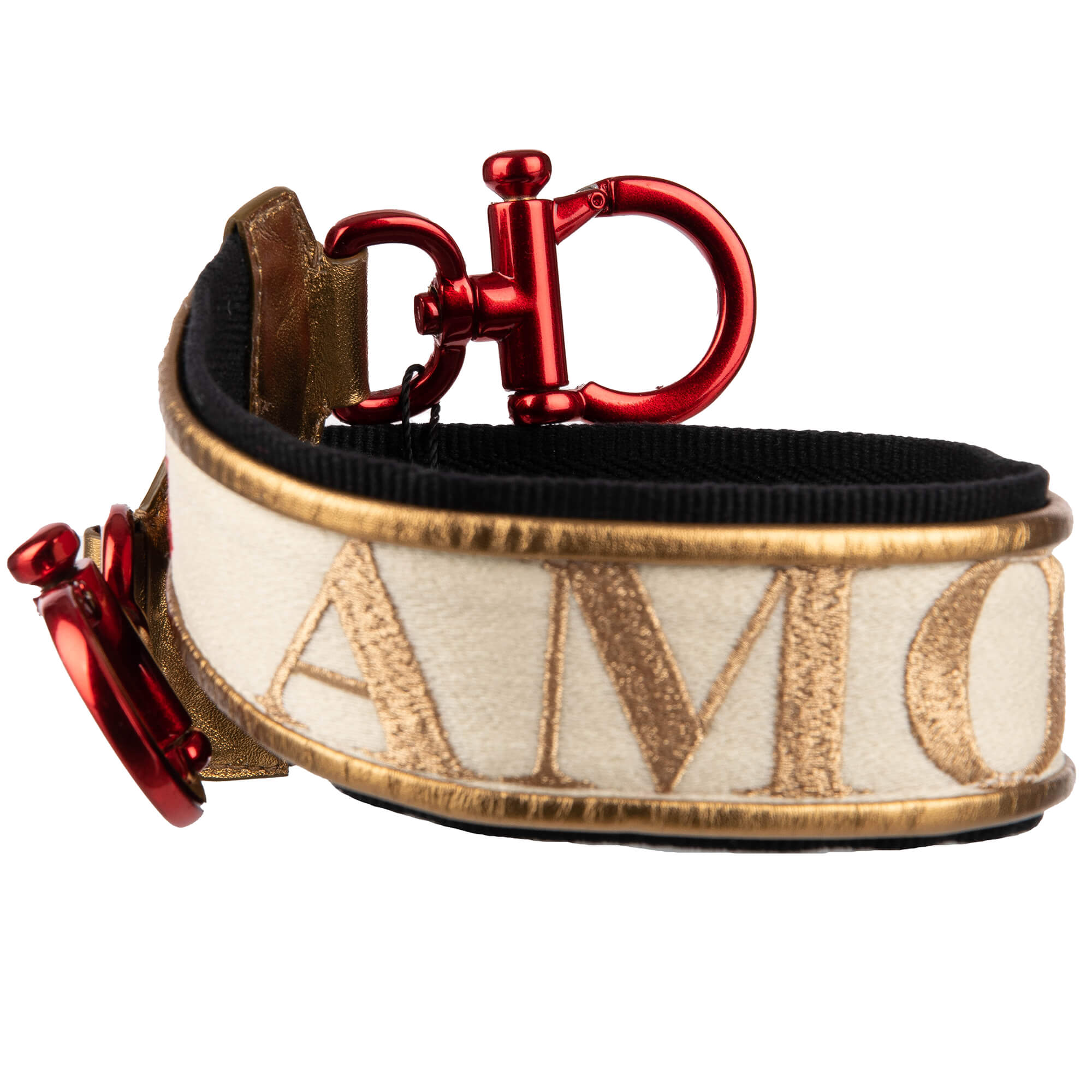Schulterriemen für Tasche aus Baumwolle und Leder in Gold, Beige und Schwarz verziert mit Amore und Herz Stickerei von DOLCE & GABBANA