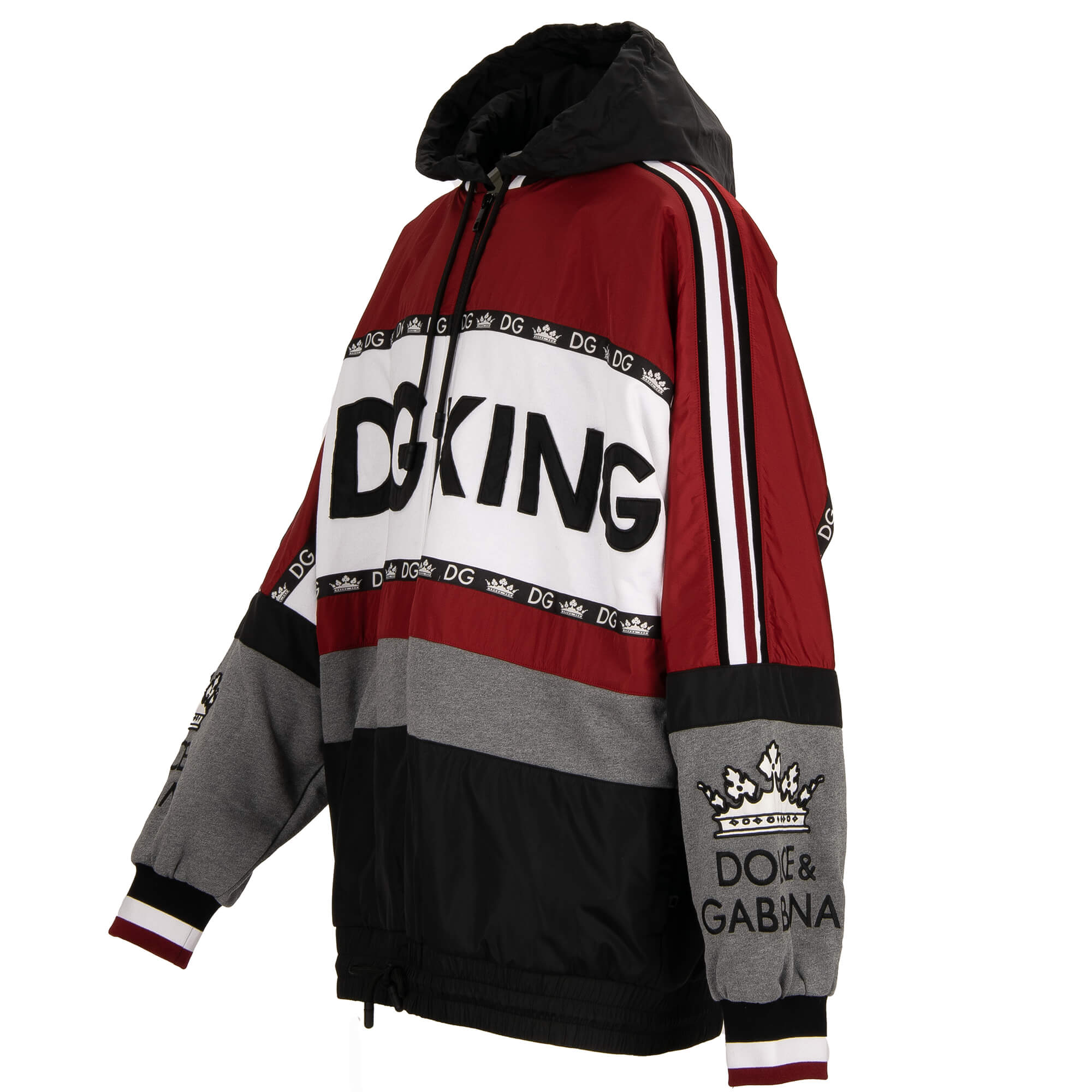 Oversize hooded patchwork Jacket / Sport Jacket DG KING with logo and crown applications and pockets by DOLCE & GABBANA