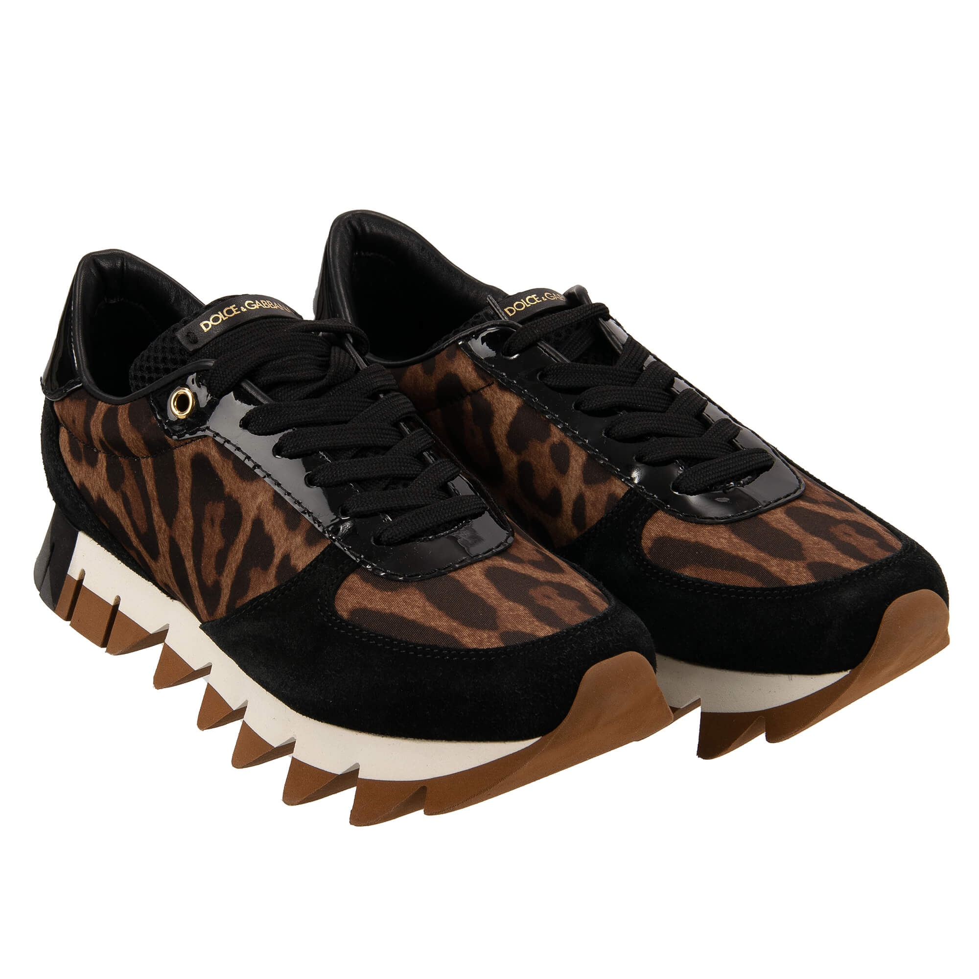 Lace Sneaker CAPRI with leopard pattern and DG logo in brown and black by DOLCE & GABBANA