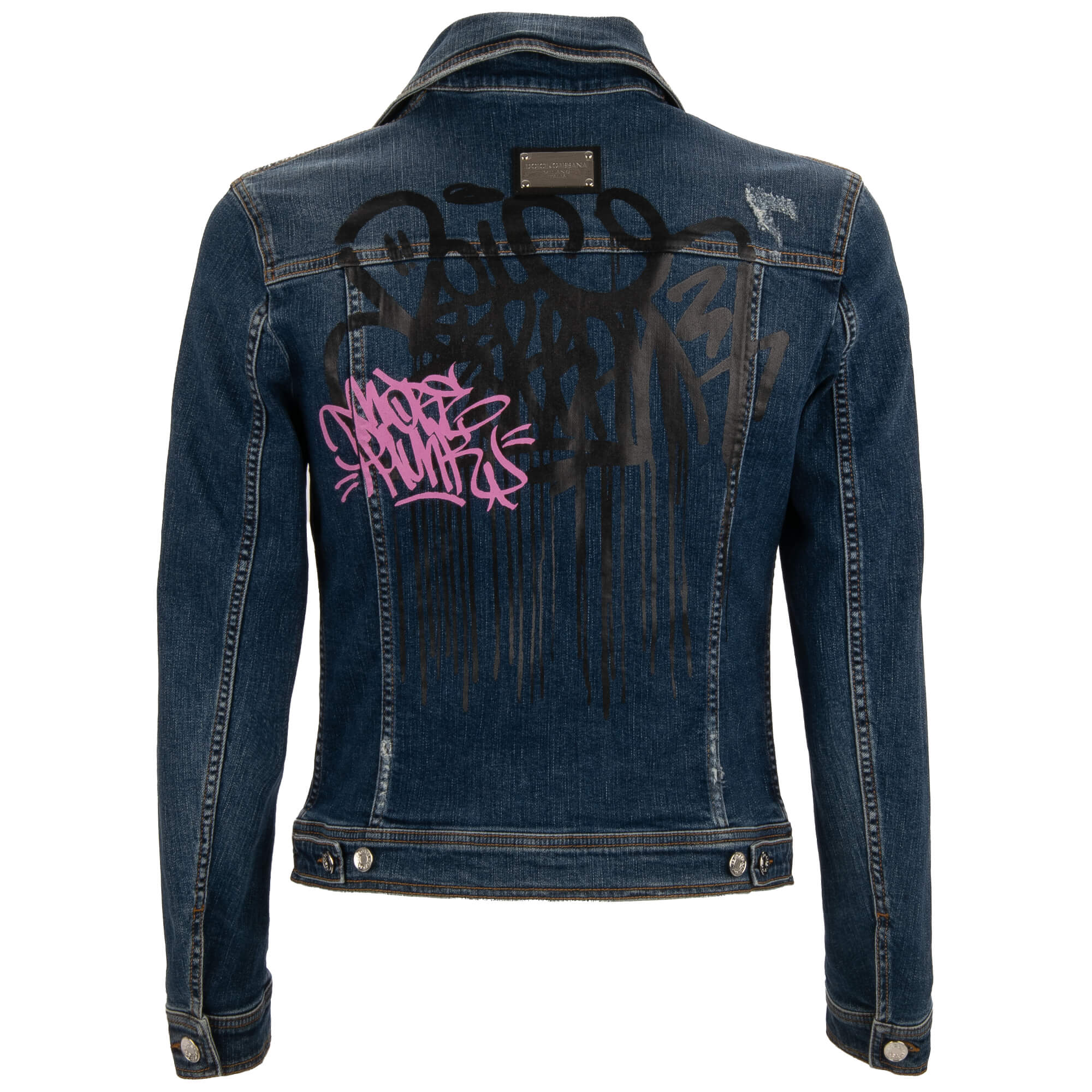 DG Metal Logo Crown Graffiti Rocco Boche Denim Jeans Jacket Blue