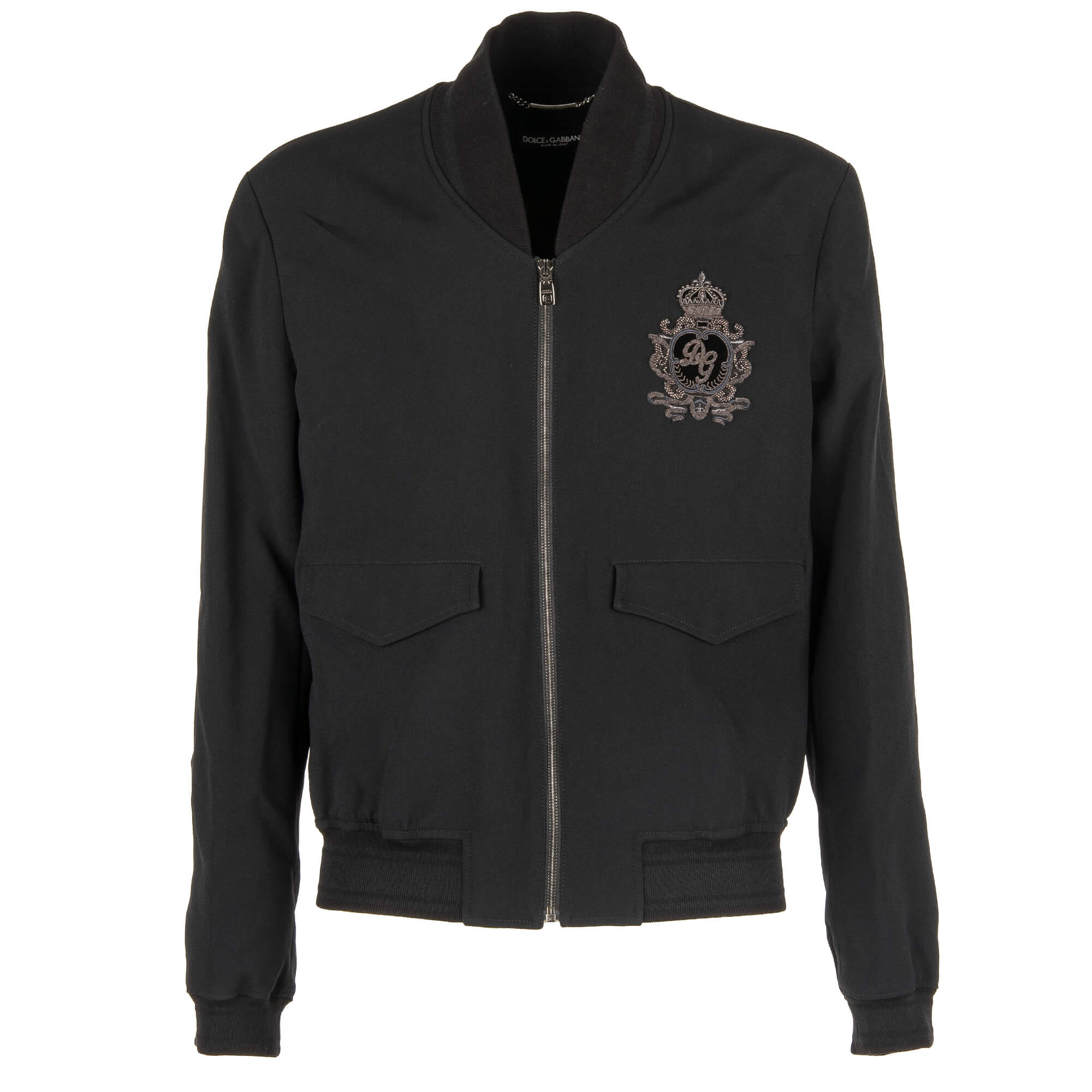 Gesteppte Jacke aus Wolle mit besticktem DG Logo und Krone und Taschen mit Reißverschluss von DOLCE & GABBANA