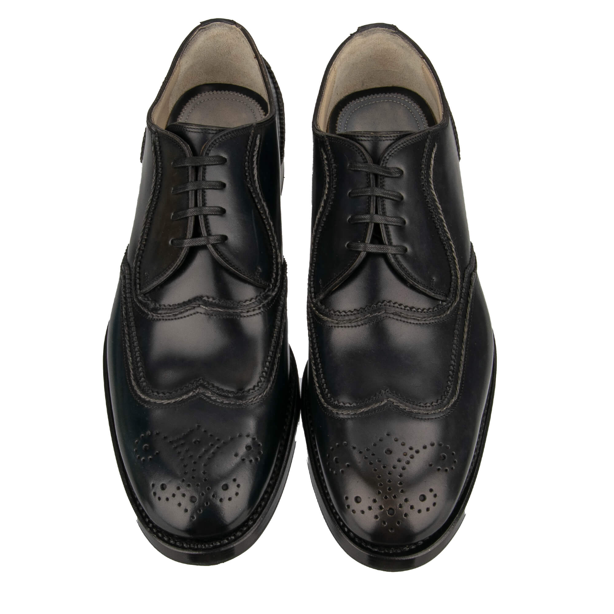 Handmade leather derby shoes ROMA with Good Year sole in blue by DOLCE & GABBANA SARTORIA