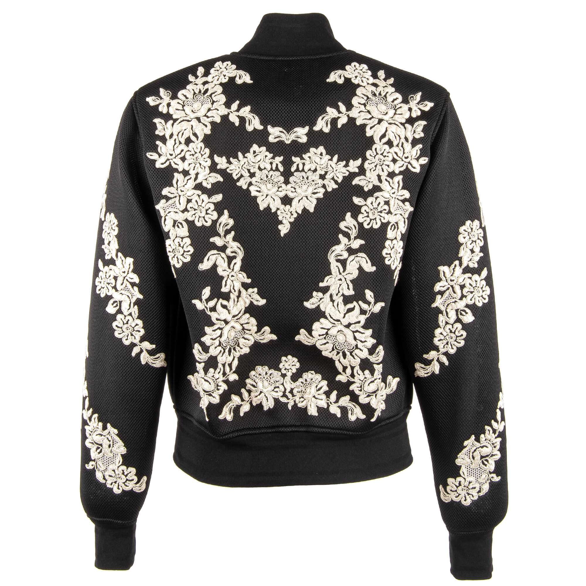 Floral embroidered, perforated bomber jacket with snap buttons by DOLCE & GABBANA