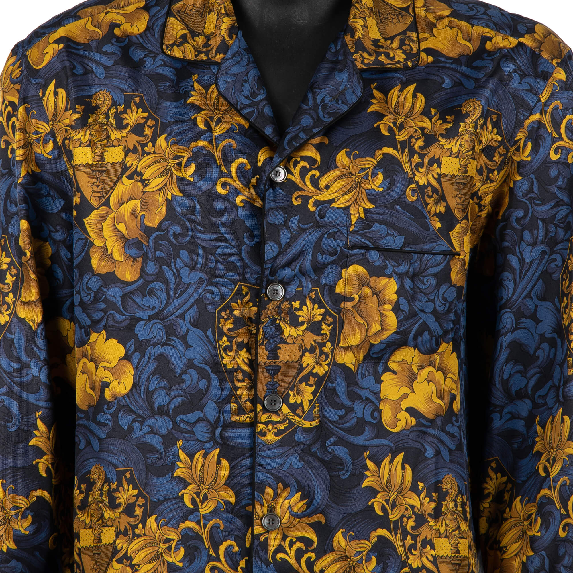Normal geschnittenes Hawaii Hemd aus Seide mit offenem Kragen und floralem Wappen Print von DOLCE & GABBANA