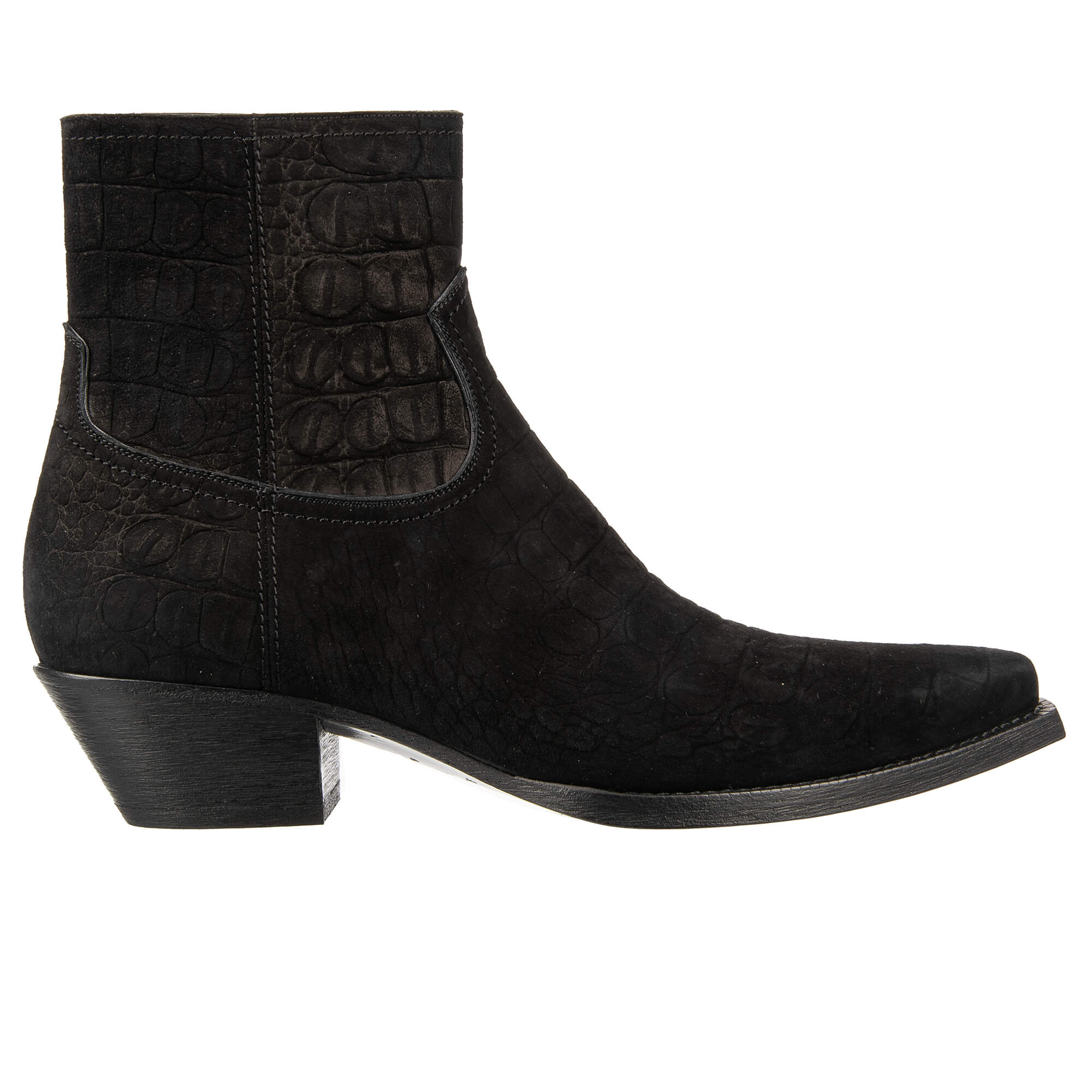 Cowboy Stil Kroko Wildleder Stiefeletten LUKAS mit Absatz Schwarz 43,5 US 10,5