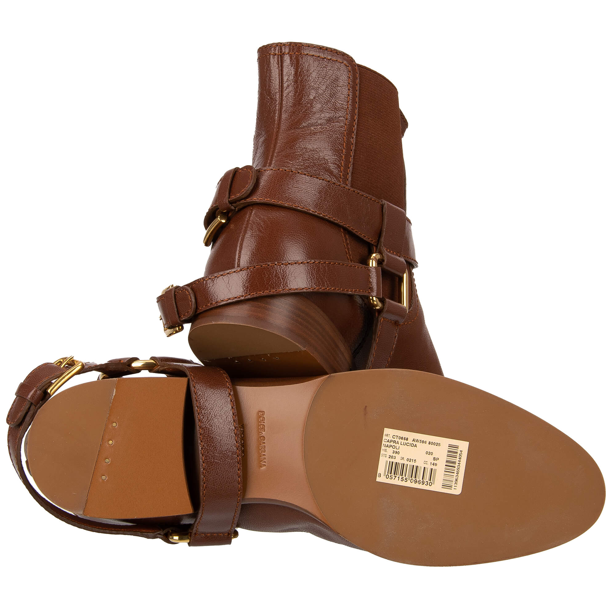Leder Stiefelette / Boots NAPOLI mit DG Logo Schnallen in Gold und Braun von DOLCE & GABBANA