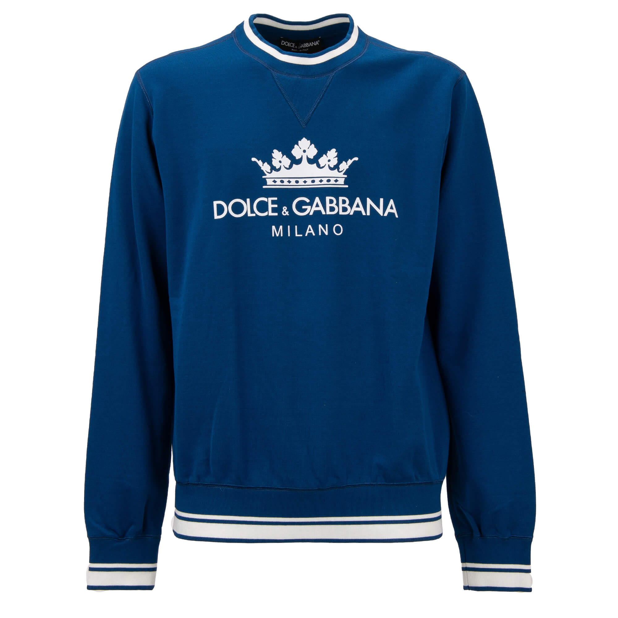 Cotton Sweater with Crown and Logo Print Blue White 52 L | 13218