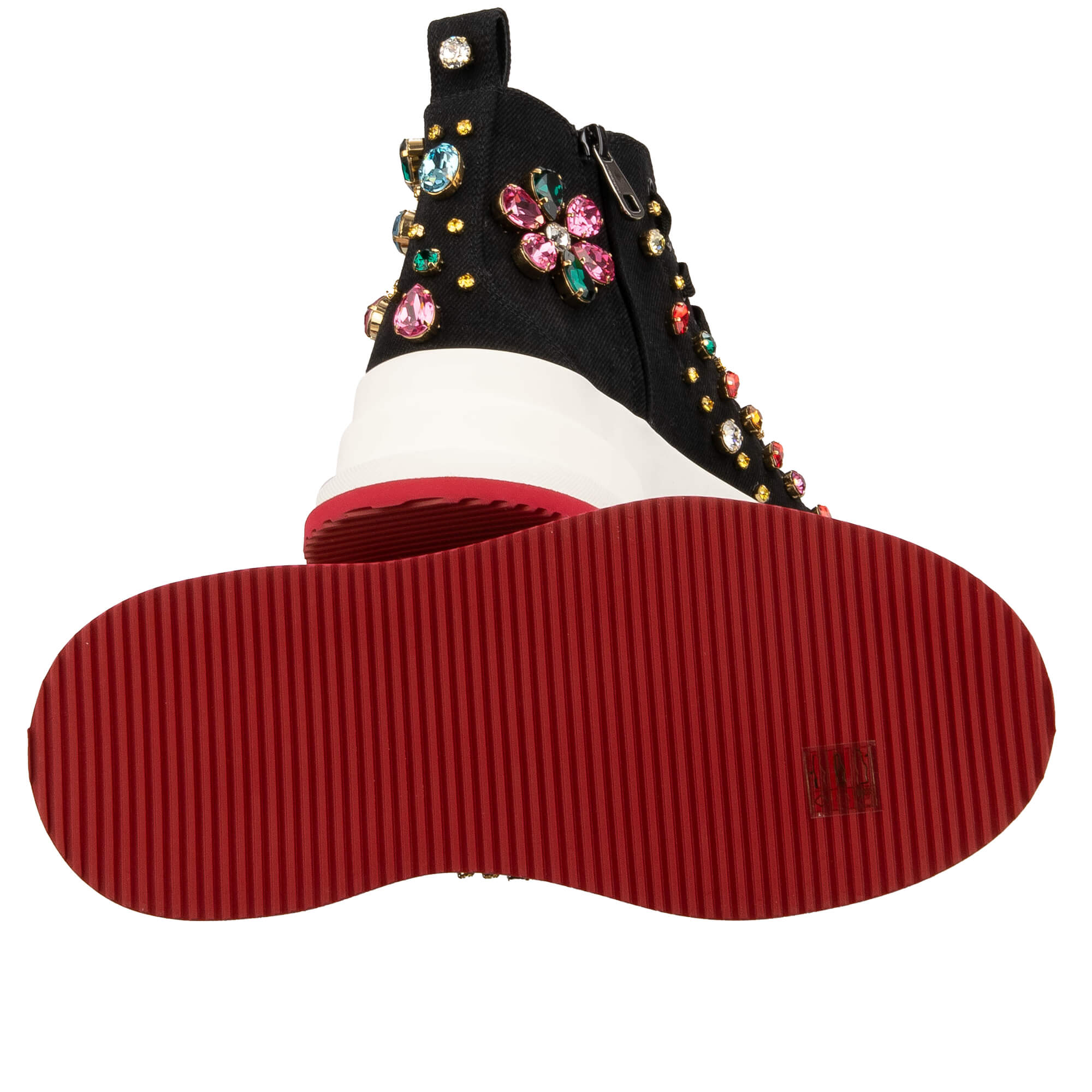 High-Top Sneaker PORTOFINO mit Kristallen Stickerei und Plateau Sohle in schwarz und weiß von DOLCE & GABBANA