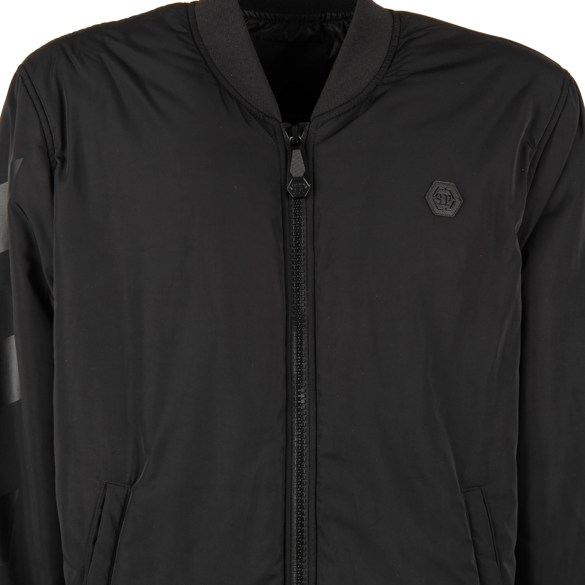 Bomber jacket Anniversary 20th with logo plate in front and white skull logo print at the back by PHILIPP PLEIN