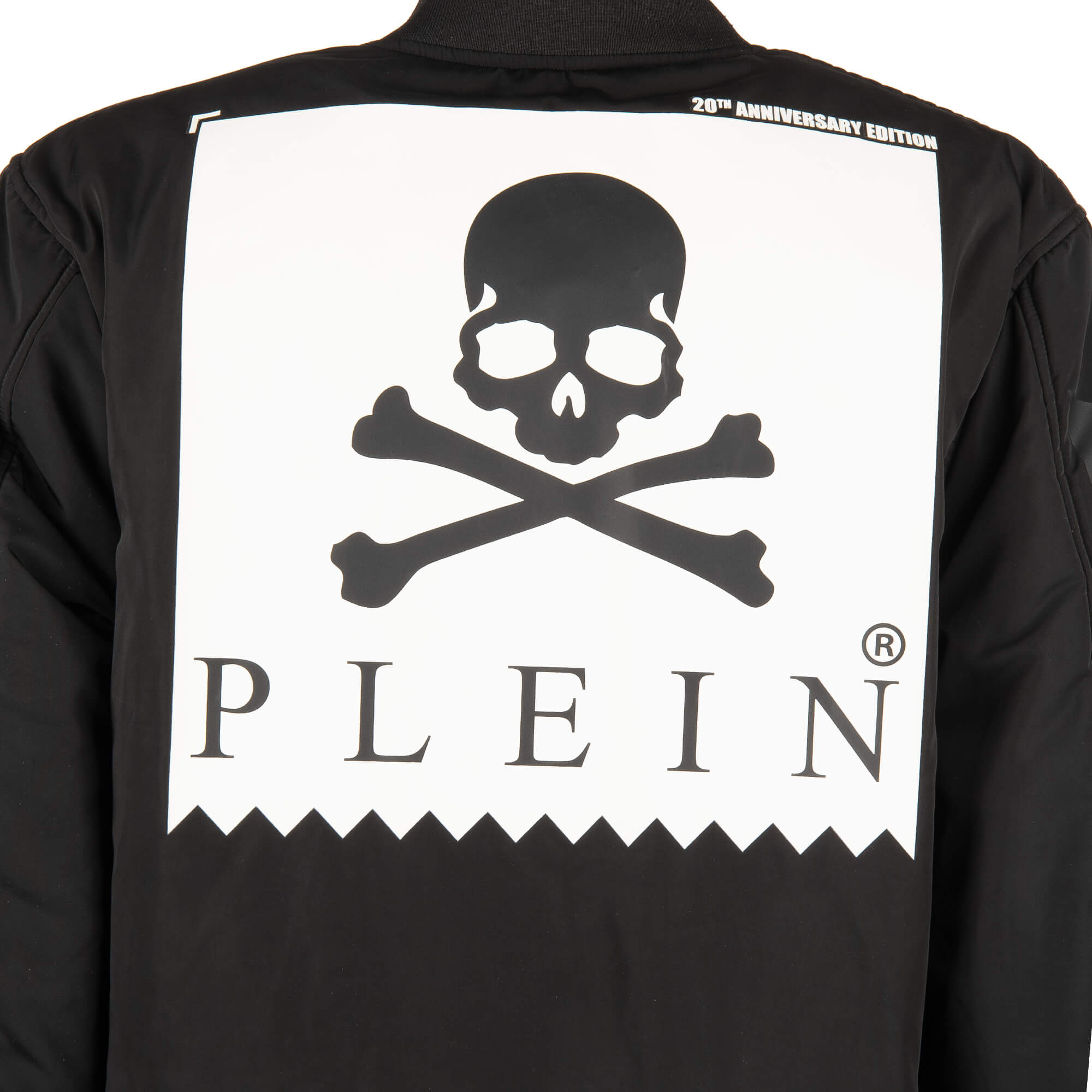 Bomber jacket Anniversary 20th with logo plate in front and white skull logo print at the back by PHILIPP PLEIN