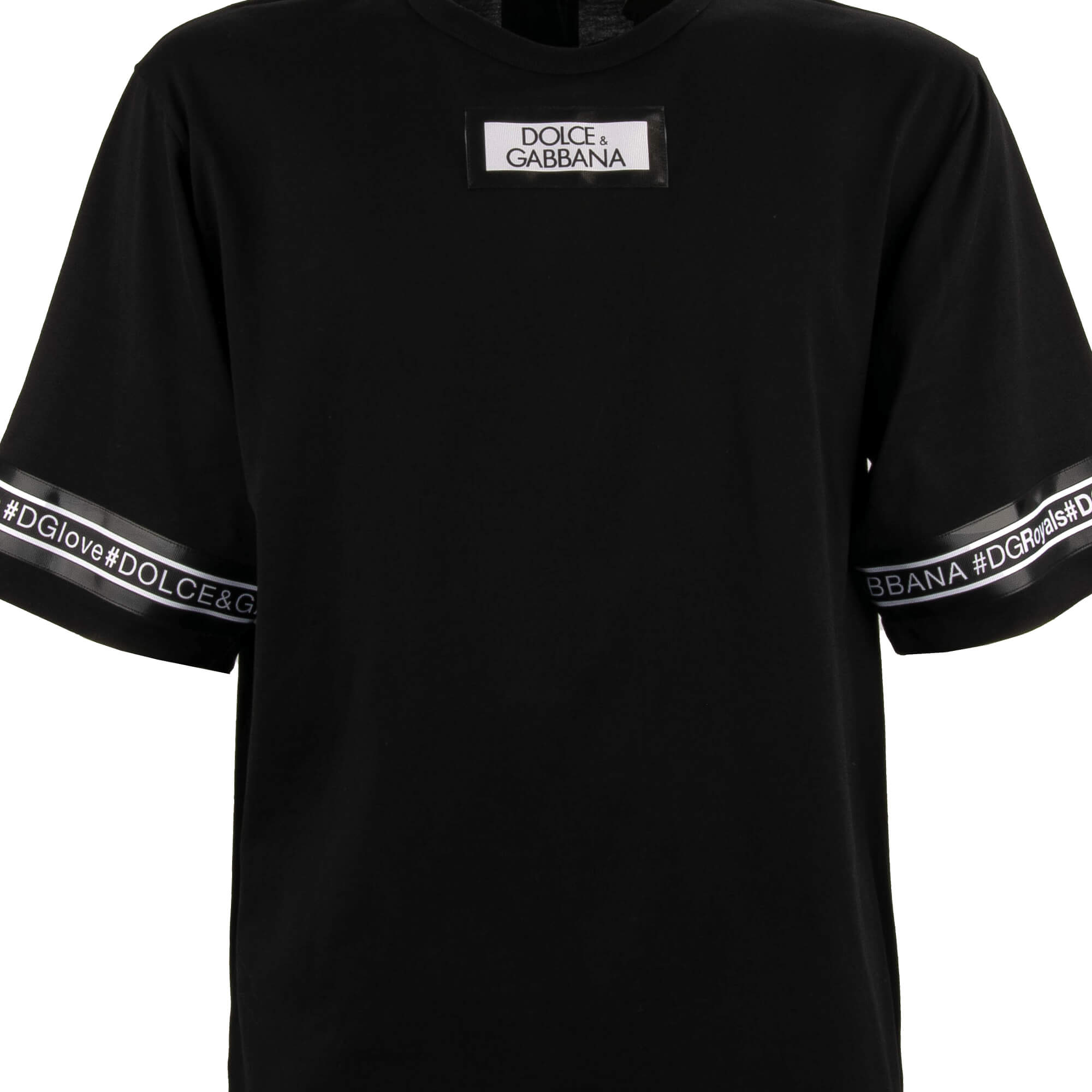Oversized Cotton T-Shirt with DG Royals, Millenials Logo Patches in black by DOLCE & GABBANA