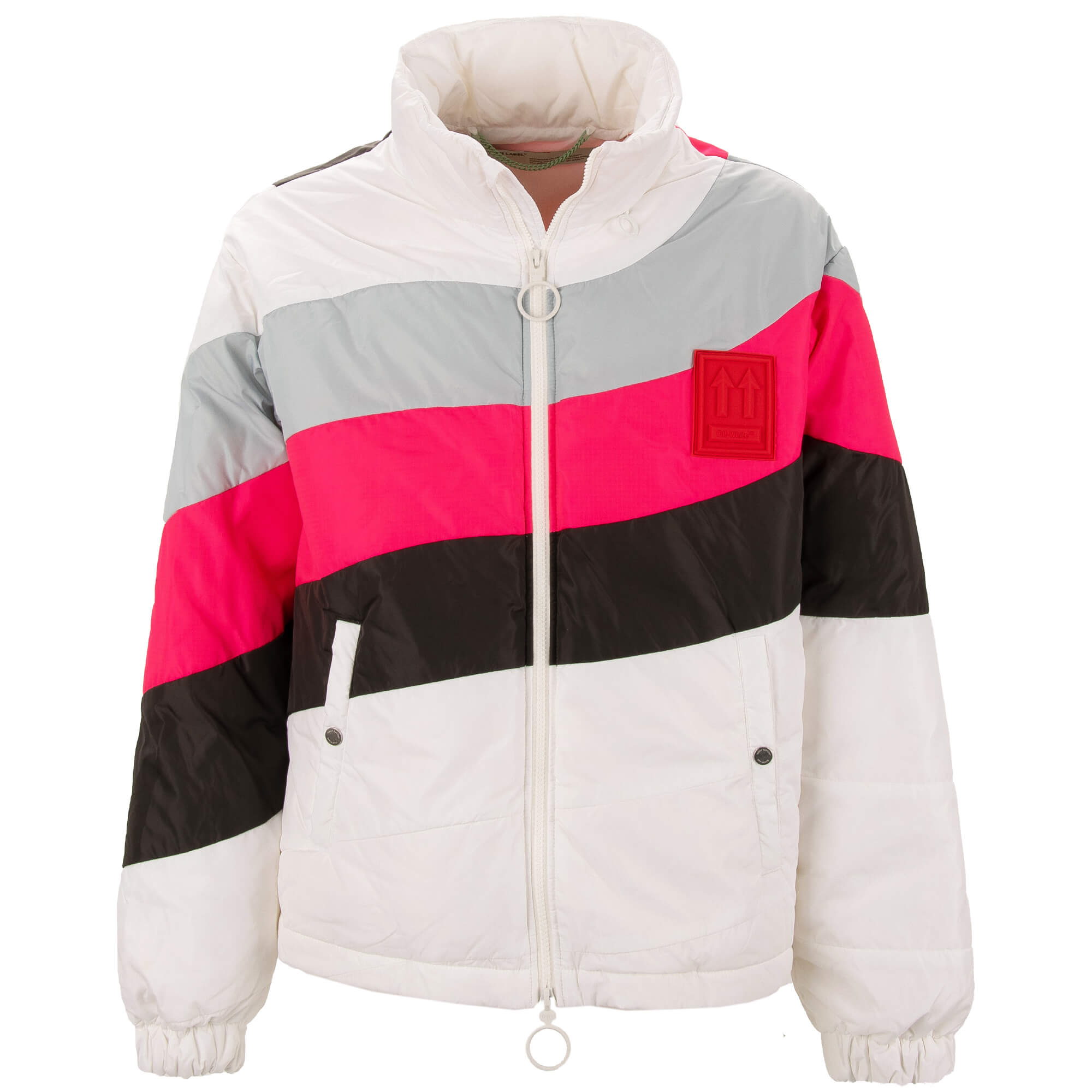 OFF Logo Puffer Anorak Down Jacket Pink White Black M