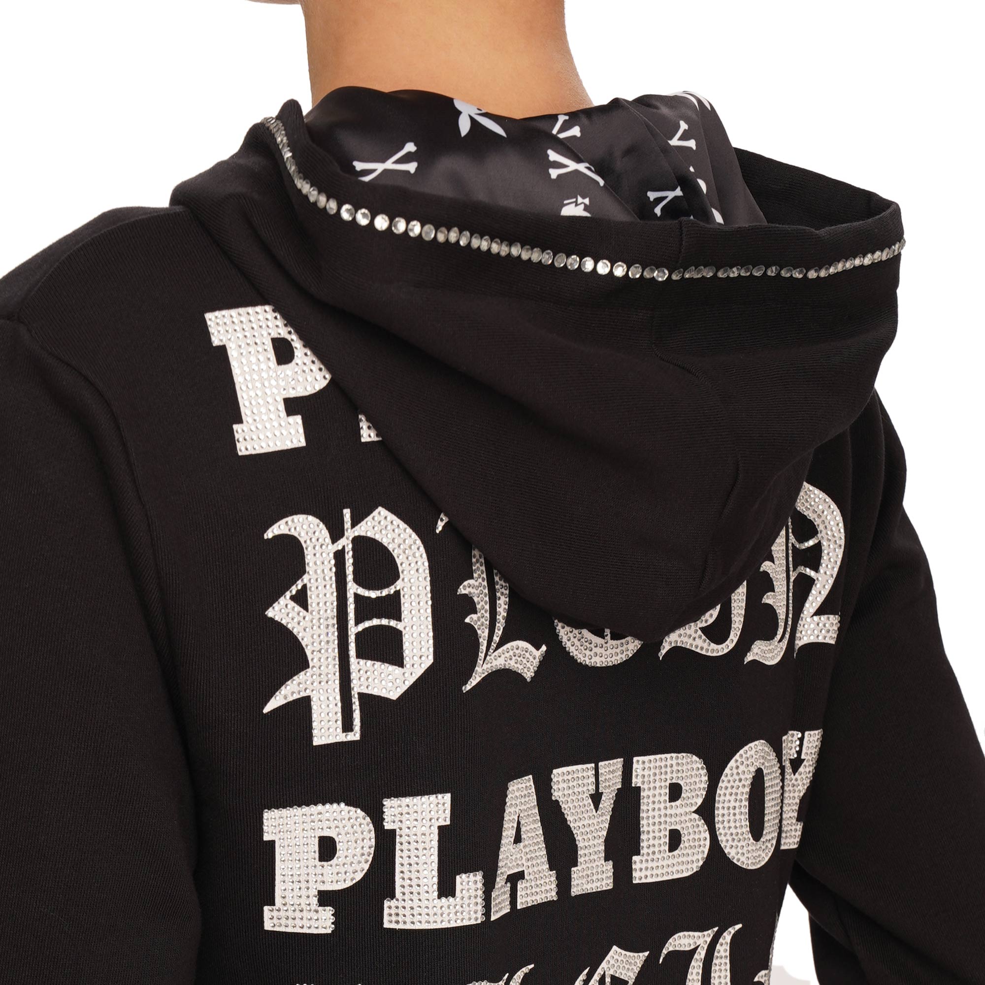 Lips Cover Printed Hoodie with Crystals and Logo Black S 08479