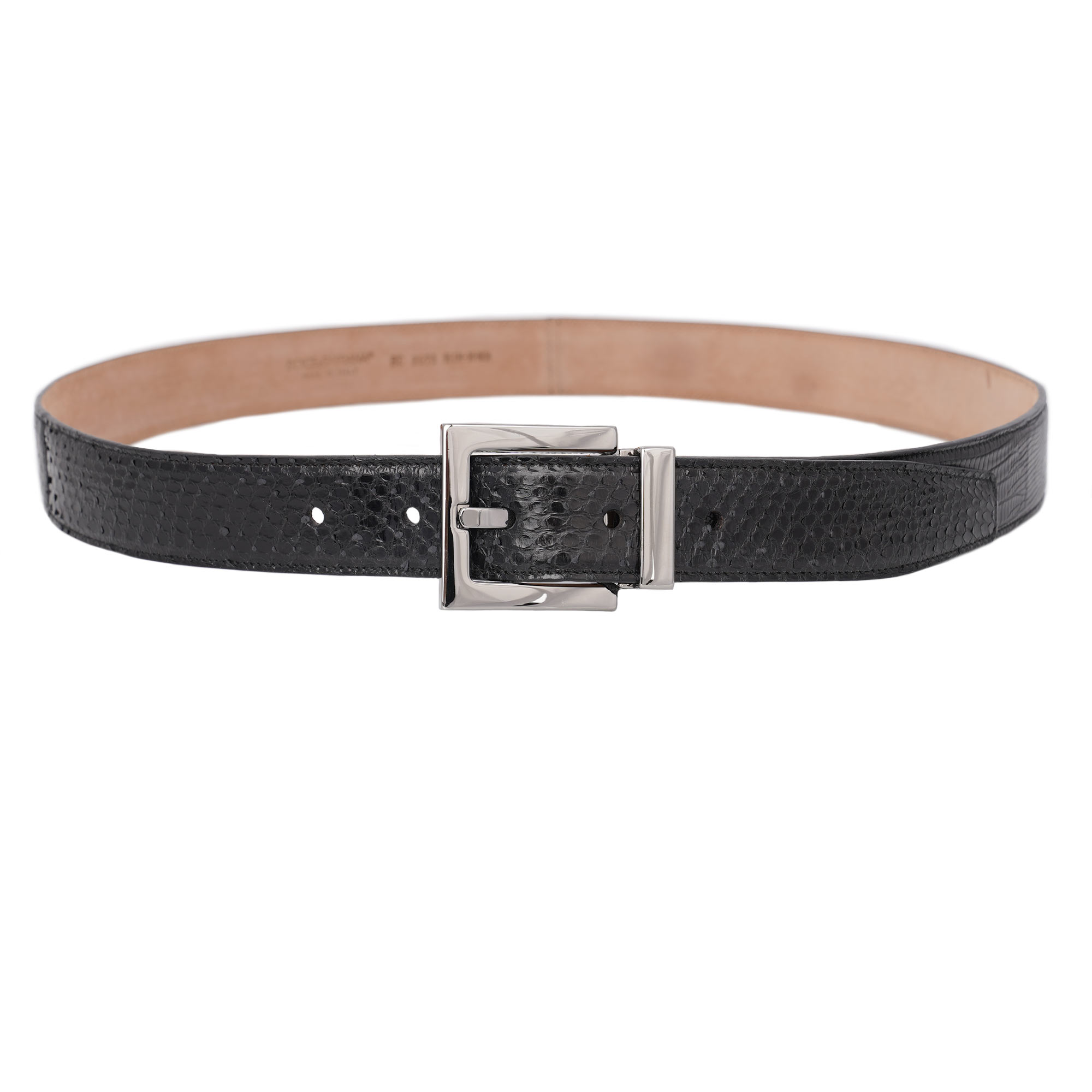 Silver Metal Buckle Snake Croco Leather Belt Black 95 38
