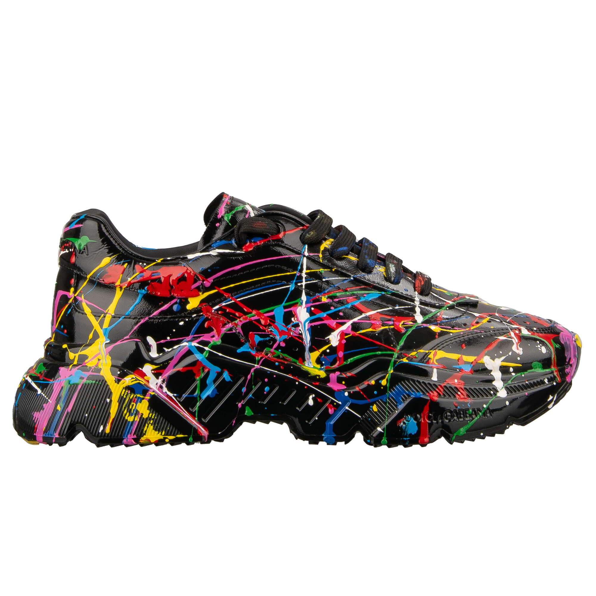 Herren Low-Top Leder Sneaker DAYMASTER mit Handgemachter Farben Mahlerei in Schwarz von DOLCE & GABBANA