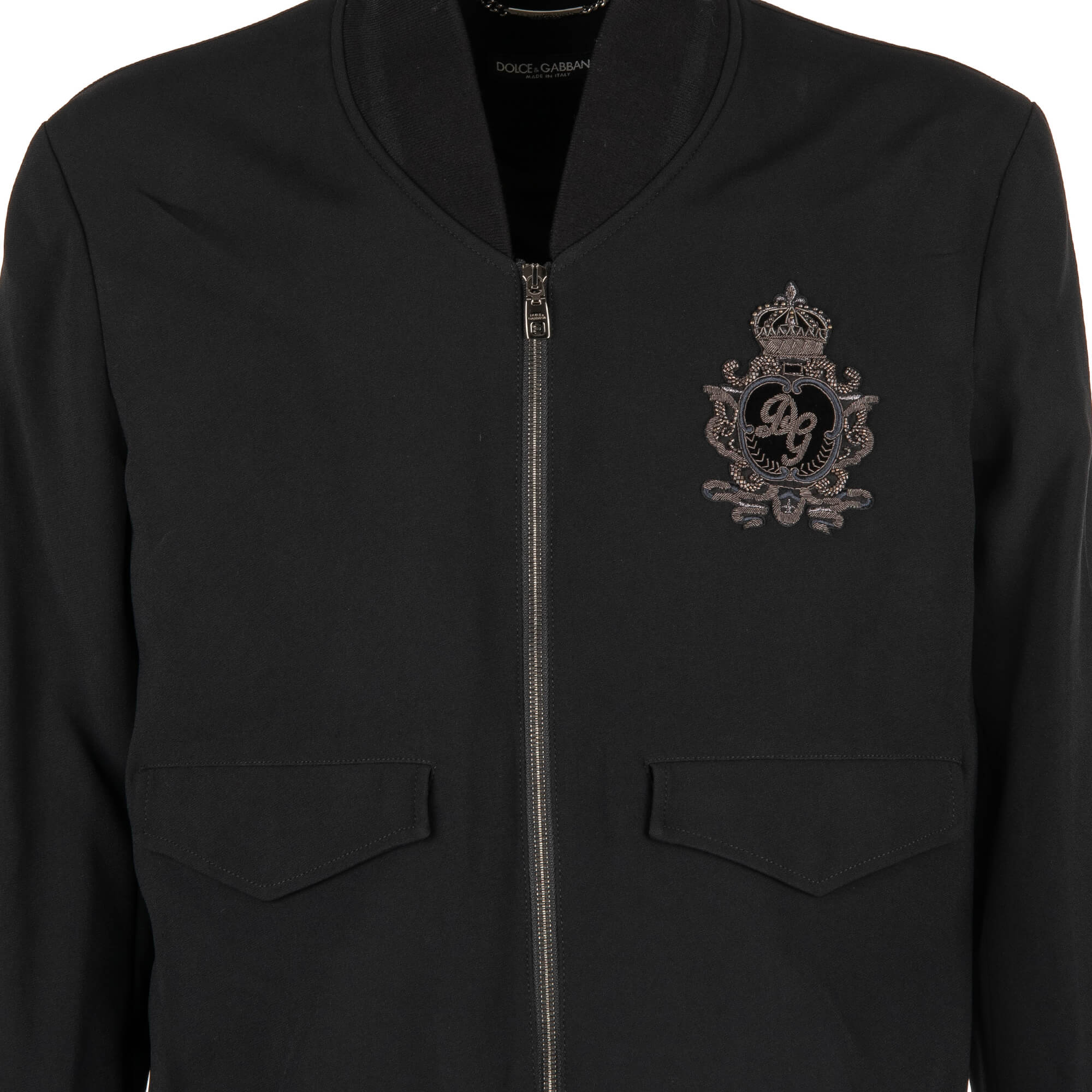 Gesteppte Jacke aus Wolle mit besticktem DG Logo und Krone und Taschen mit Reißverschluss von DOLCE & GABBANA