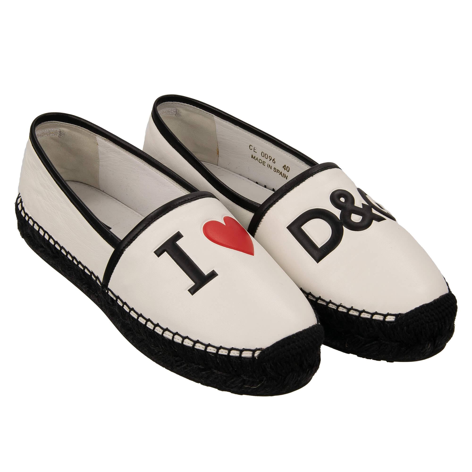 DG Herz Logo Espadrilles Schuhe Schwarz Weiß 40 US 10