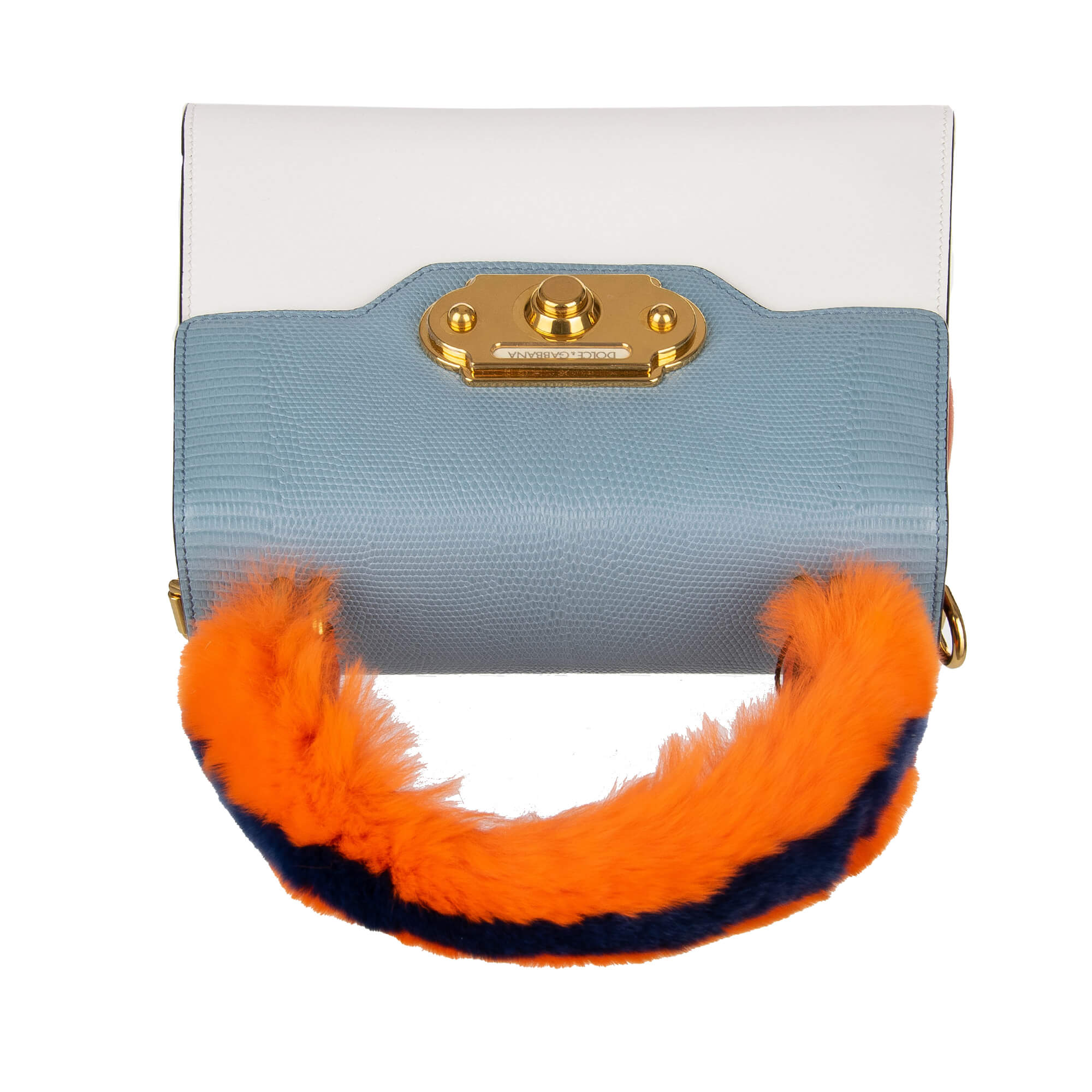 Handtasche / Schultertasche WELCOME aus Leder mit Eidechse Print, doppeltem Griff, Pelz Griff und Klingel Verschluss von DOLCE & GABBANA