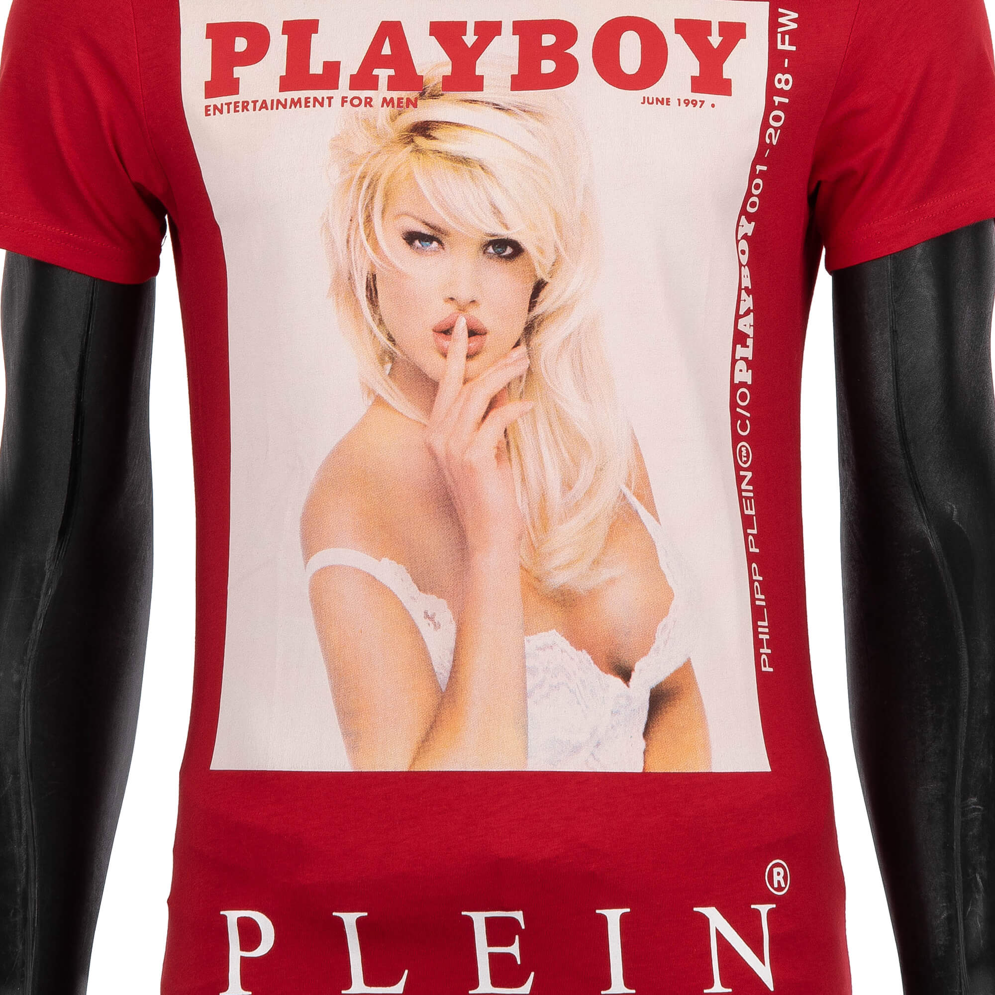 T-Shirt with a magazine cover print of Victoria Silvstedt with 'PLEIN PLAYBOY' print at the front and PHILIPP PLEIN logo plaque at the back by PHILIPP PLEIN x PLAYBOY