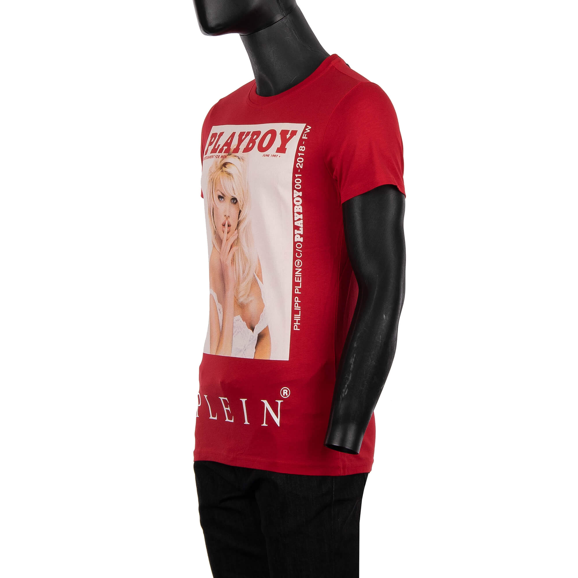 T-Shirt with a magazine cover print of Victoria Silvstedt with 'PLEIN PLAYBOY' print at the front and PHILIPP PLEIN logo plaque at the back by PHILIPP PLEIN x PLAYBOY