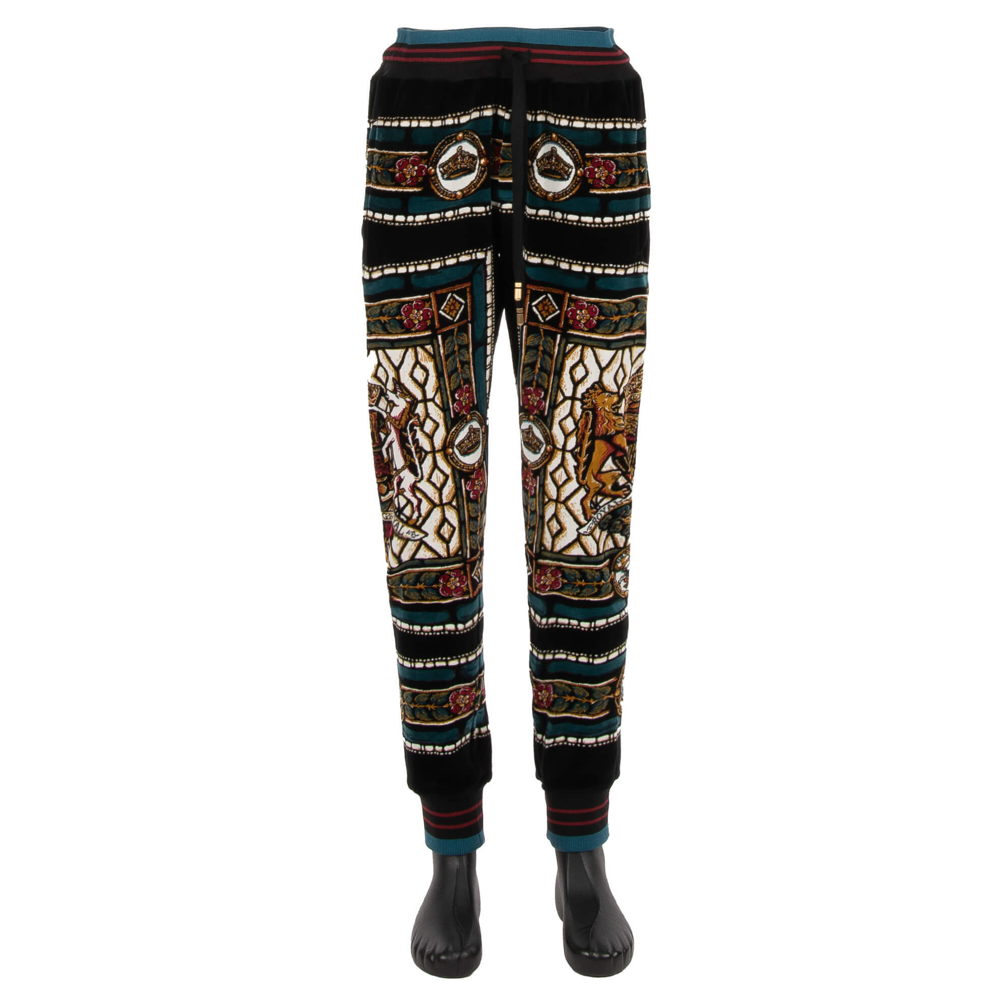 Sweatpants / Jogginghose aus Samt mit Royal King Wappen Print, Taschen mit Reißverschluss und elastischer Taille von DOLCE & GABBANA 